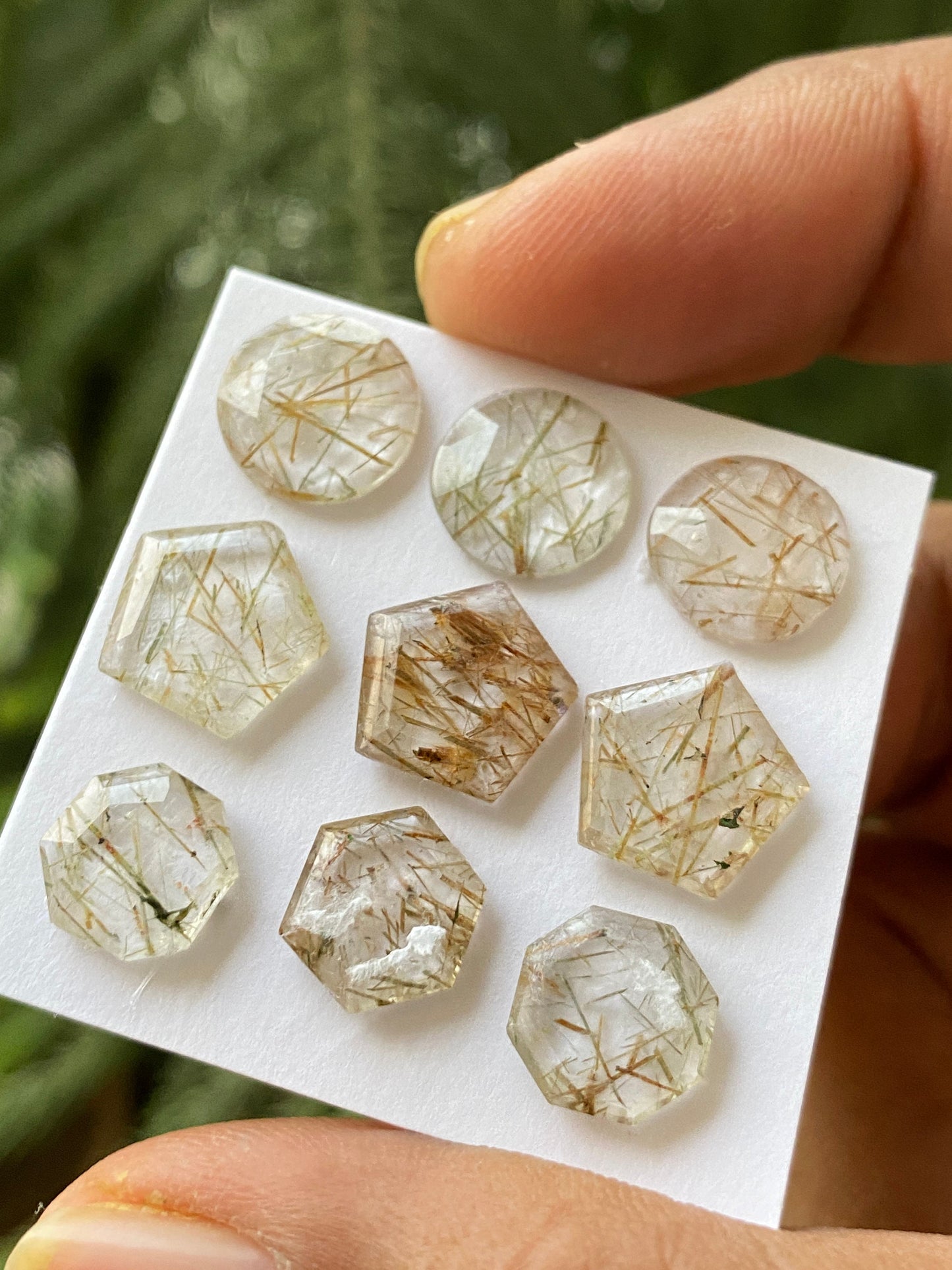 Stellar Rare Copper brown rutile hexagon pentagon stepcut round rosecut multi rutile wt 25 cts pcs 9 size 9-11mm needles rutile rosecut