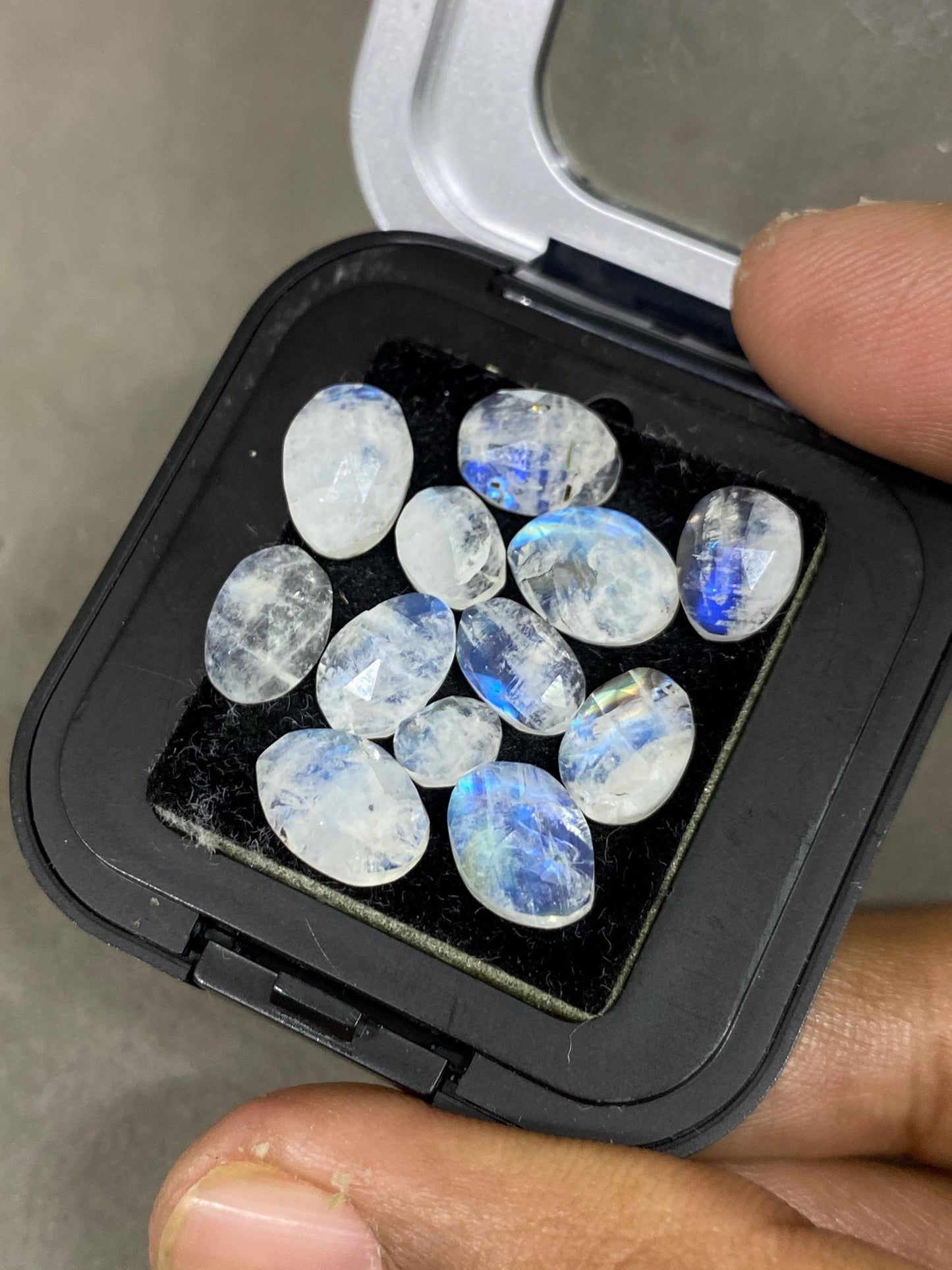 Lovely Blue fire rainbow moonstone unusual faceted rosecut pcs  12 wt 20 cts small size 6x4-10x7mm fire rainbow moonstone faceted moonstone