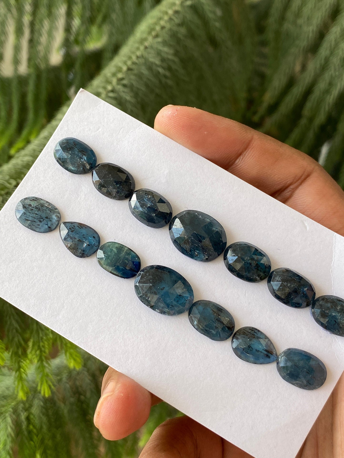 Wow rare teal blue kyanite moss rosecut bracelet supply quality lovely color wt 95 cts pcs 14 size 13.5x9-18x13mm rosecut kyanite shape