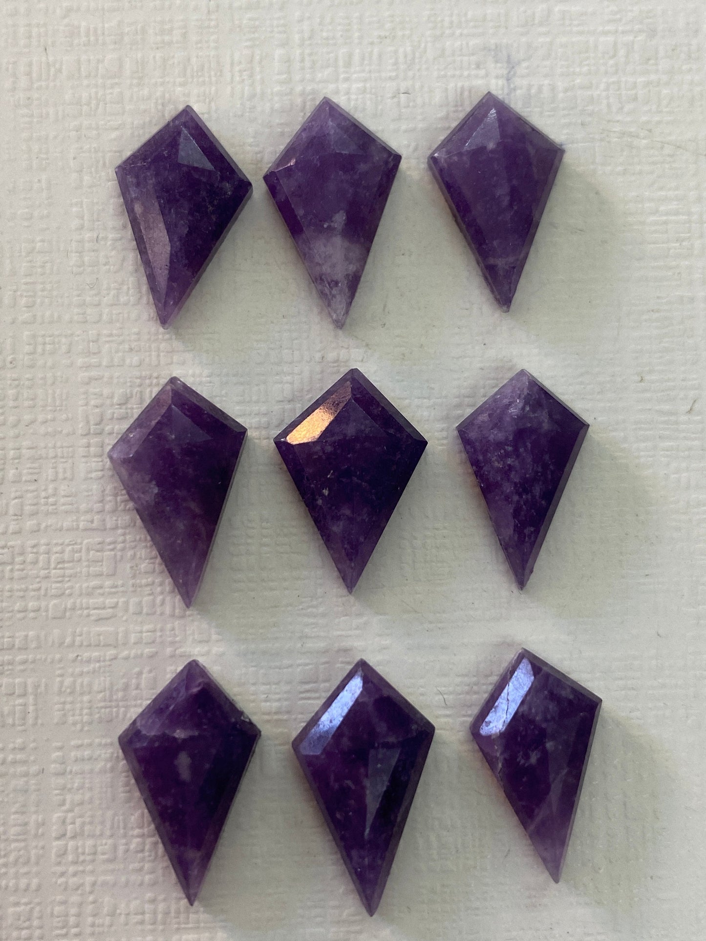 Rare purple lepidolite kite step cut gems stepcut pcs 9 Wt 24.80 cts size 14x8.3mm-15x8.6mm kite lepidolite rosecut