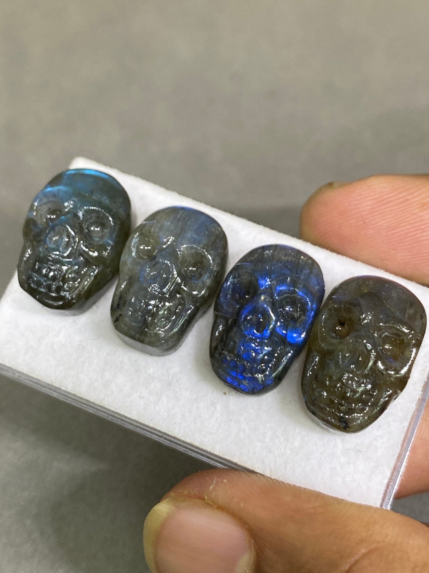 Natural Blue fire labradorite skull face skull carving aaa wt 61 cts pcs 4 size 19x12mm labradorite skull face carving