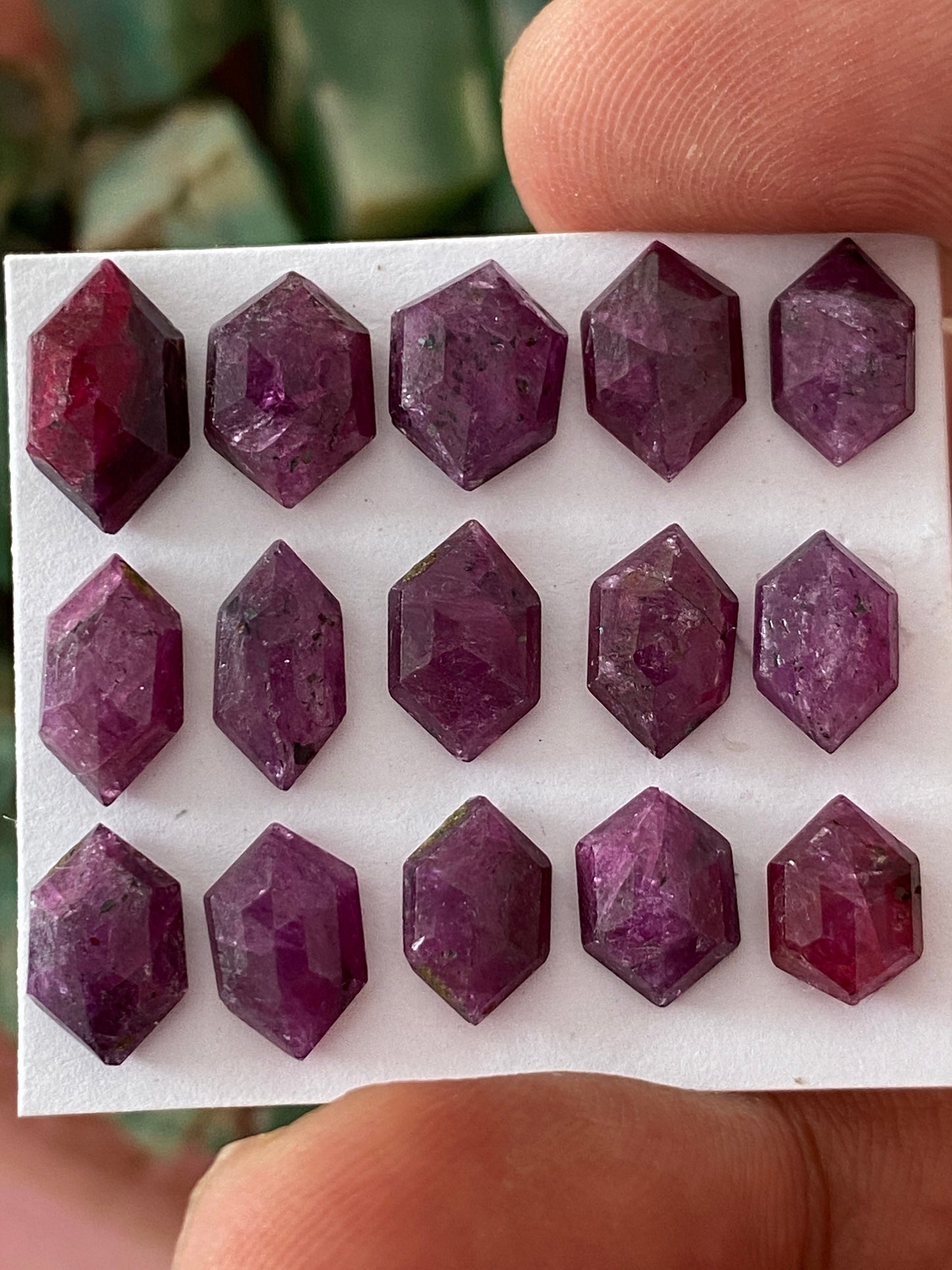 Fascinating Rare Kenya mines ruby hexagon step cut wt 49 cts  pcs 15 size 11.4x6.9mm-14.5x8.7mm ruby stepcut hexagon flatbacks