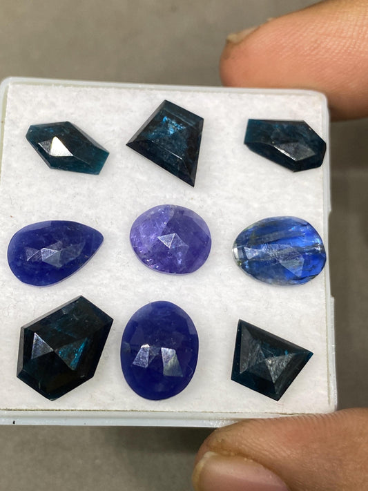 Beautiful rare mix cabochons teal kyanite rosecut sodalite tanzanite size 9x8mm-11x10mm mix stones cabochon pcs 9 wt 20.90 cts