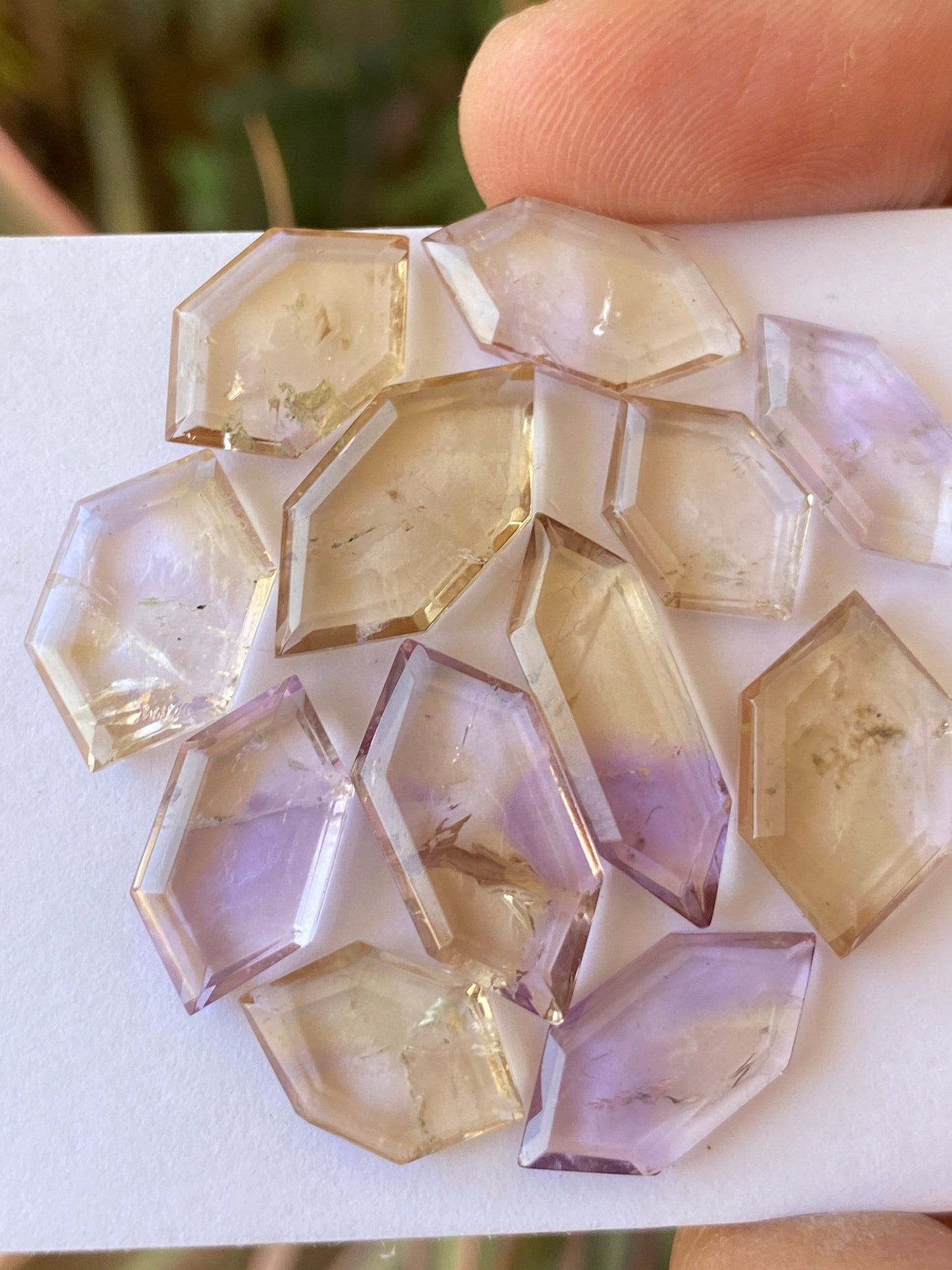 Amazing ametrine hexagon mirror cut big size aaa quality wt 57 cts pcs 12 size 14x9-23x7mm Amethyst citrine mirror cut hexagon