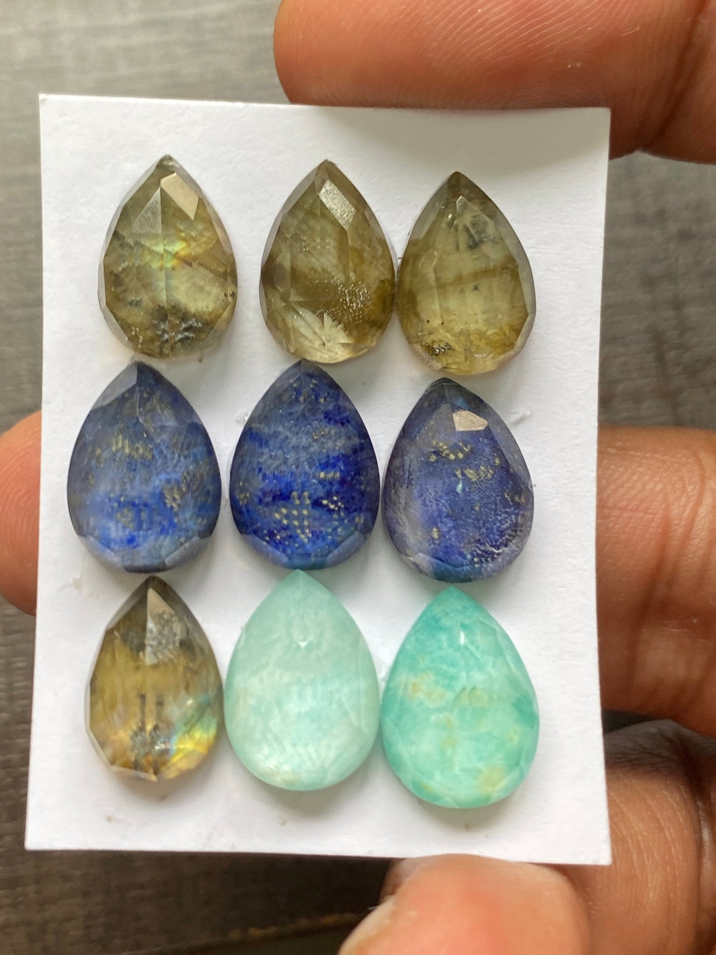 Beautiful Amazonite crystal lapis labradorite pear rosecut doublet pcs 9 wt 50 cts size 13x9-14x10mm pear amazonite crystal