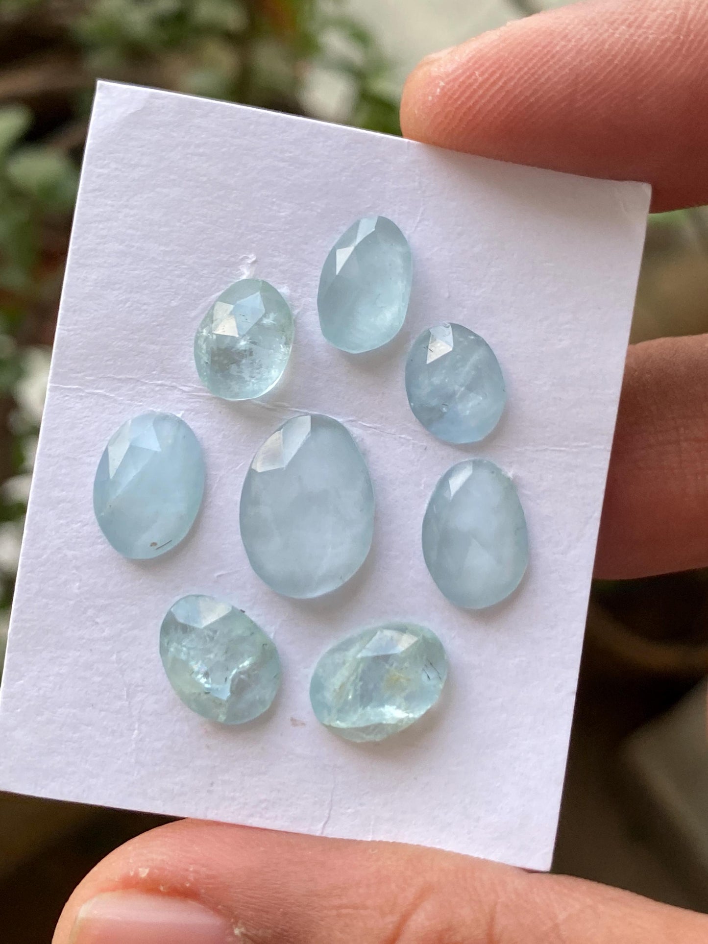 Stunning Aquamarine good quality  rosecut flatbacks pcs 8 weight 15.75 carats size 9x7mm-13x10mm aquamarine