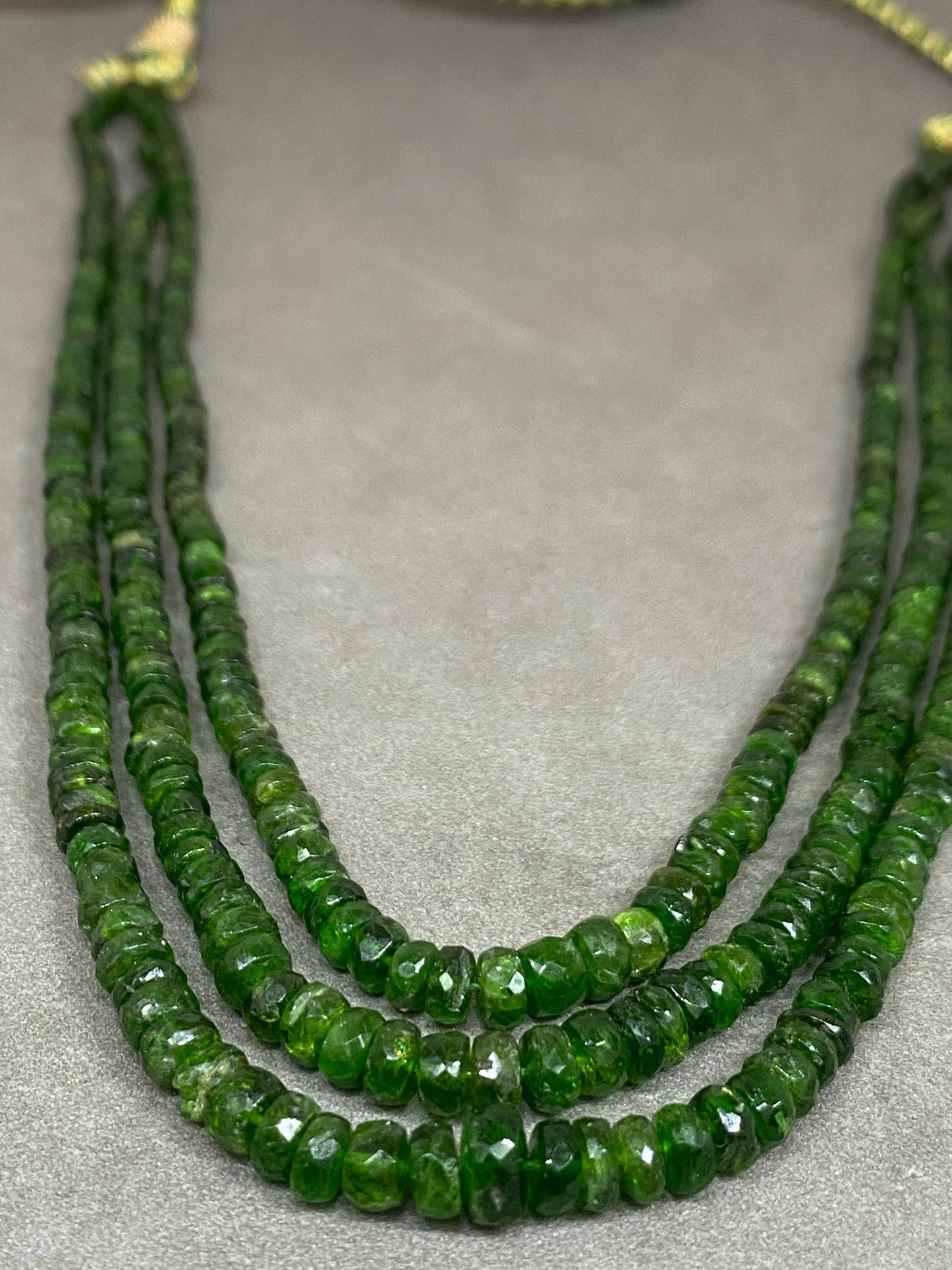 Rare chrome diopside faceted beads rare necklace weight 246 cts size 3mm-7mm  length 15 and 16 inches and 17 inches