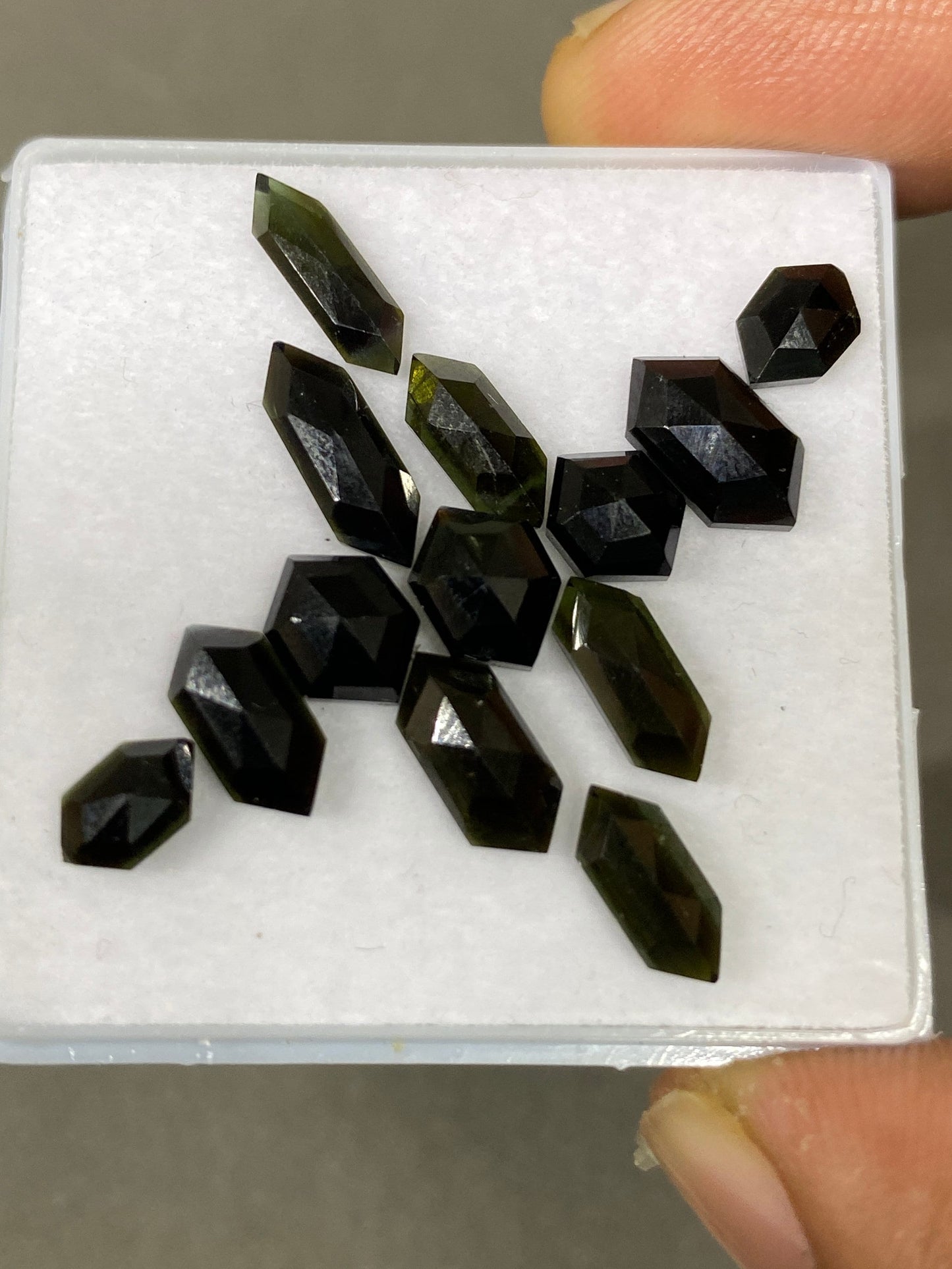 Stunning Rare dark Green tourmaline hexagon step cuts weight 13 cts pcs 13 small size 7x4.8-12x4.2mm tourmaline stepcut hexagon