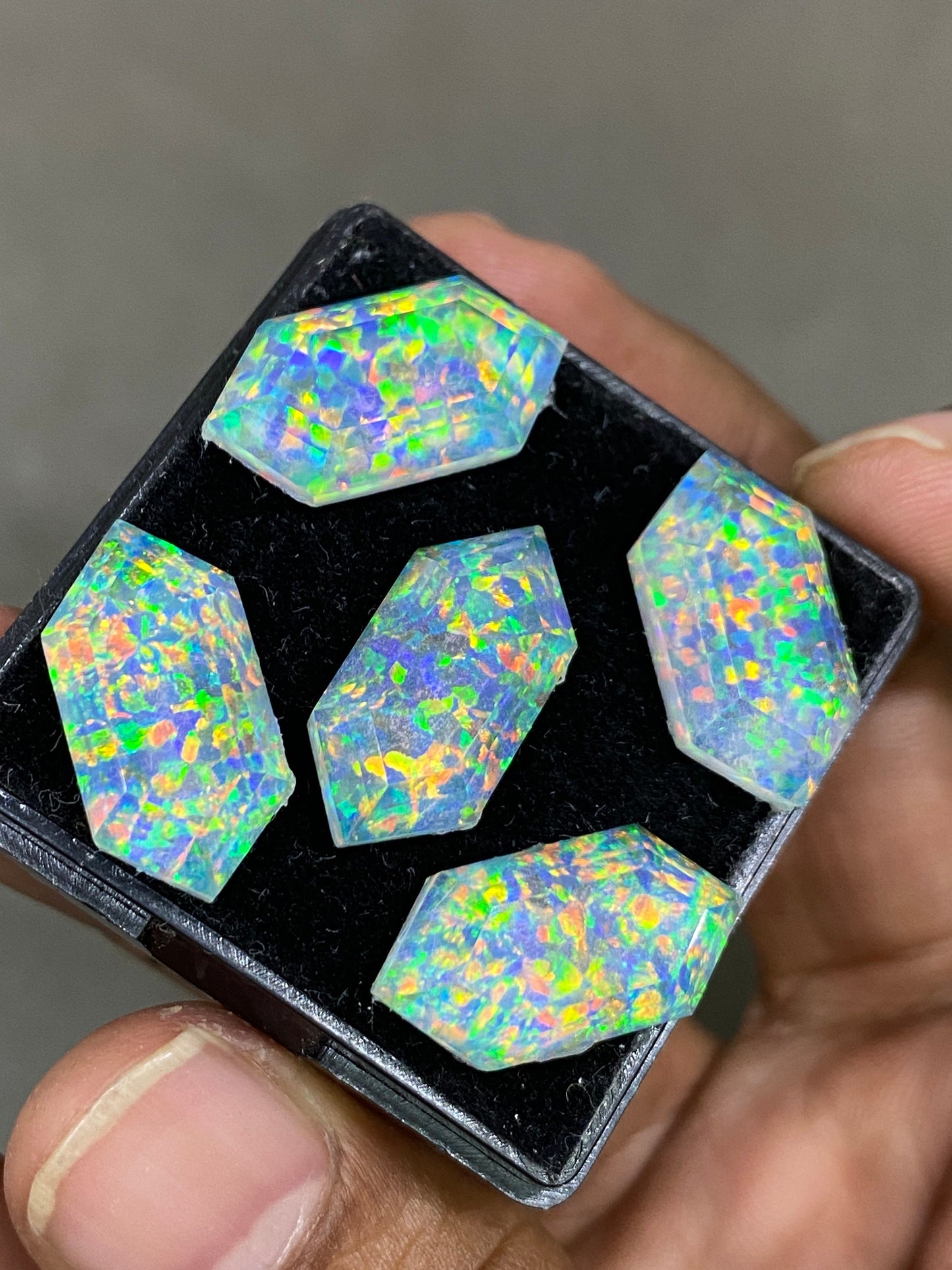 Astonishing multi fire  aurora opal and crystal doublet hexagon stepcut pcs 5 wt carats big size  ring pendant earring Aurora opal