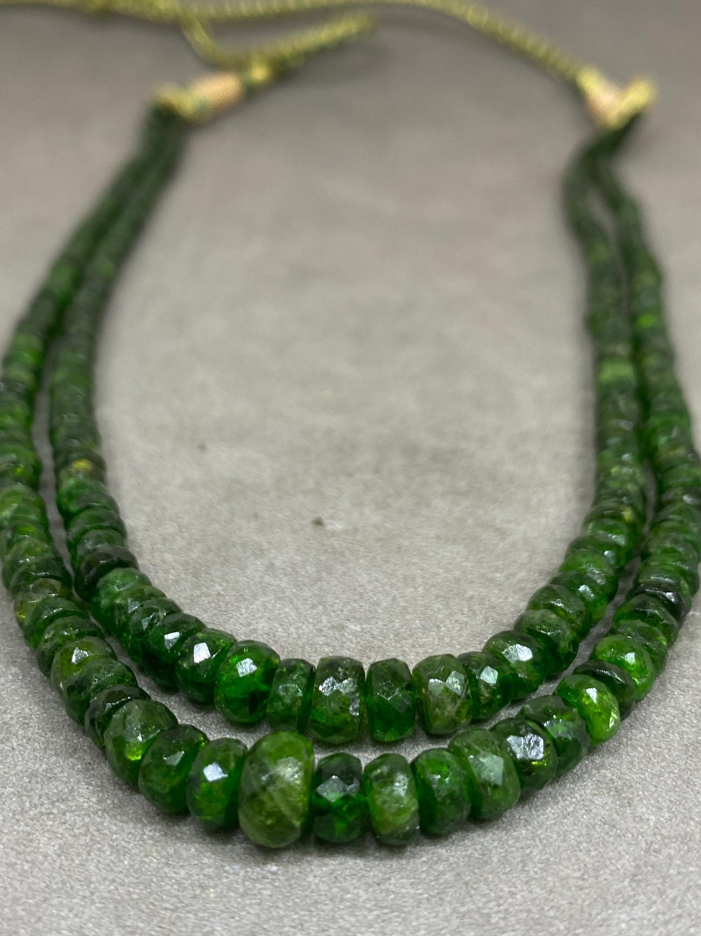 Nice rare chrome diopside faceted beads rare necklace weight 197 cts size 4mm-8x7mm length 16 inches and 17 inches