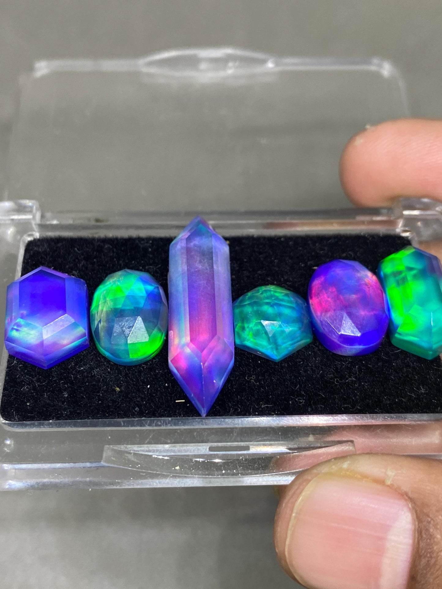 Fabulous Multi fire purple blue green aurora opal crystal doublet stepcut Hexagon oval pcs 6 wt 40 cts size 10-32x8mm ring pendant supply