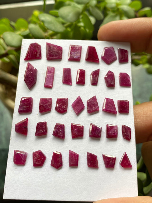 Natural ruby flats irregular pointed shapes side faceting flats blood red ruby natural pcs 34 wt 28.75 cts size 5.8x5.7mm-14.2x6.1mm ruby