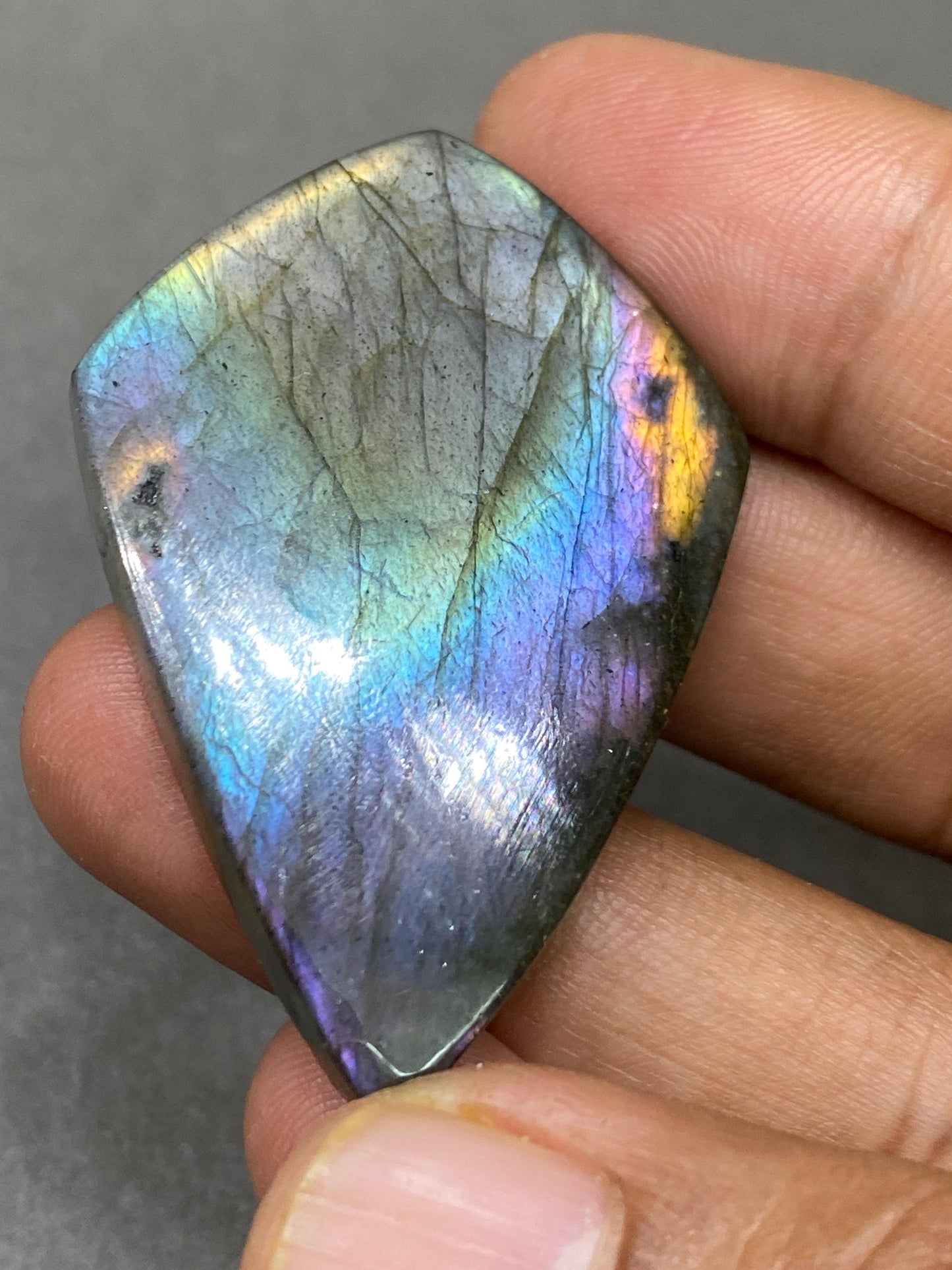 Fabulous Rare Pink purple fire labradorite  fancy shape cabochon  49x33mm wt 89 carats pink purple labradorite cabochon ideal for pendant