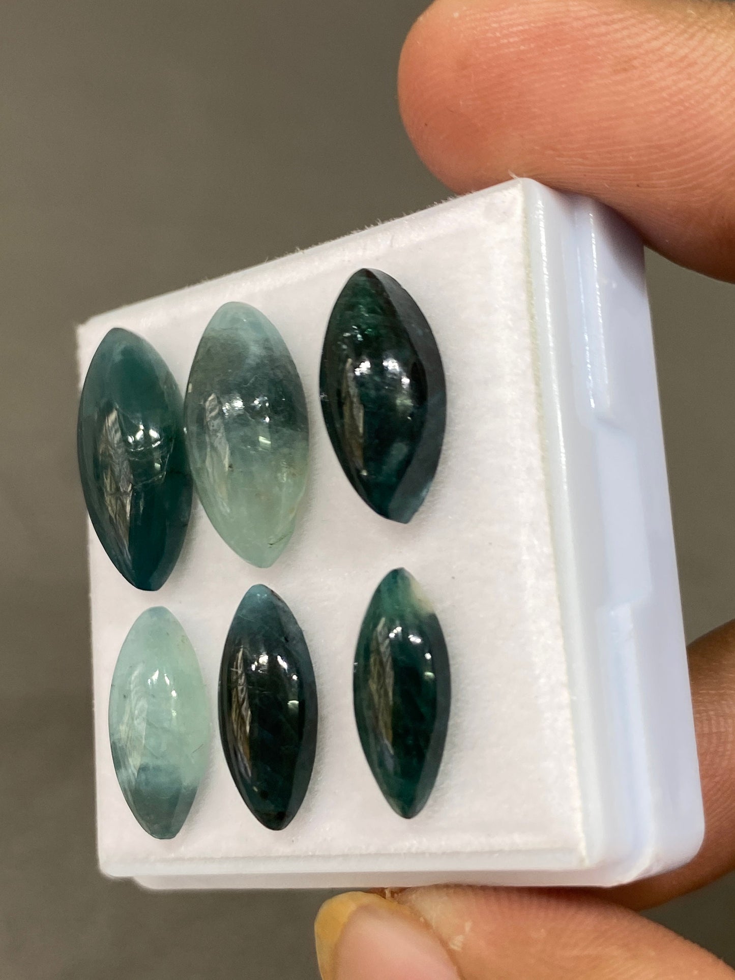 Fascinating  rare Grandidierite marquise cabochons Fine quality flatbacks pcs 6 wt 26 carats  Size 14x6.5mm-18x9mm grandidierite cabochons