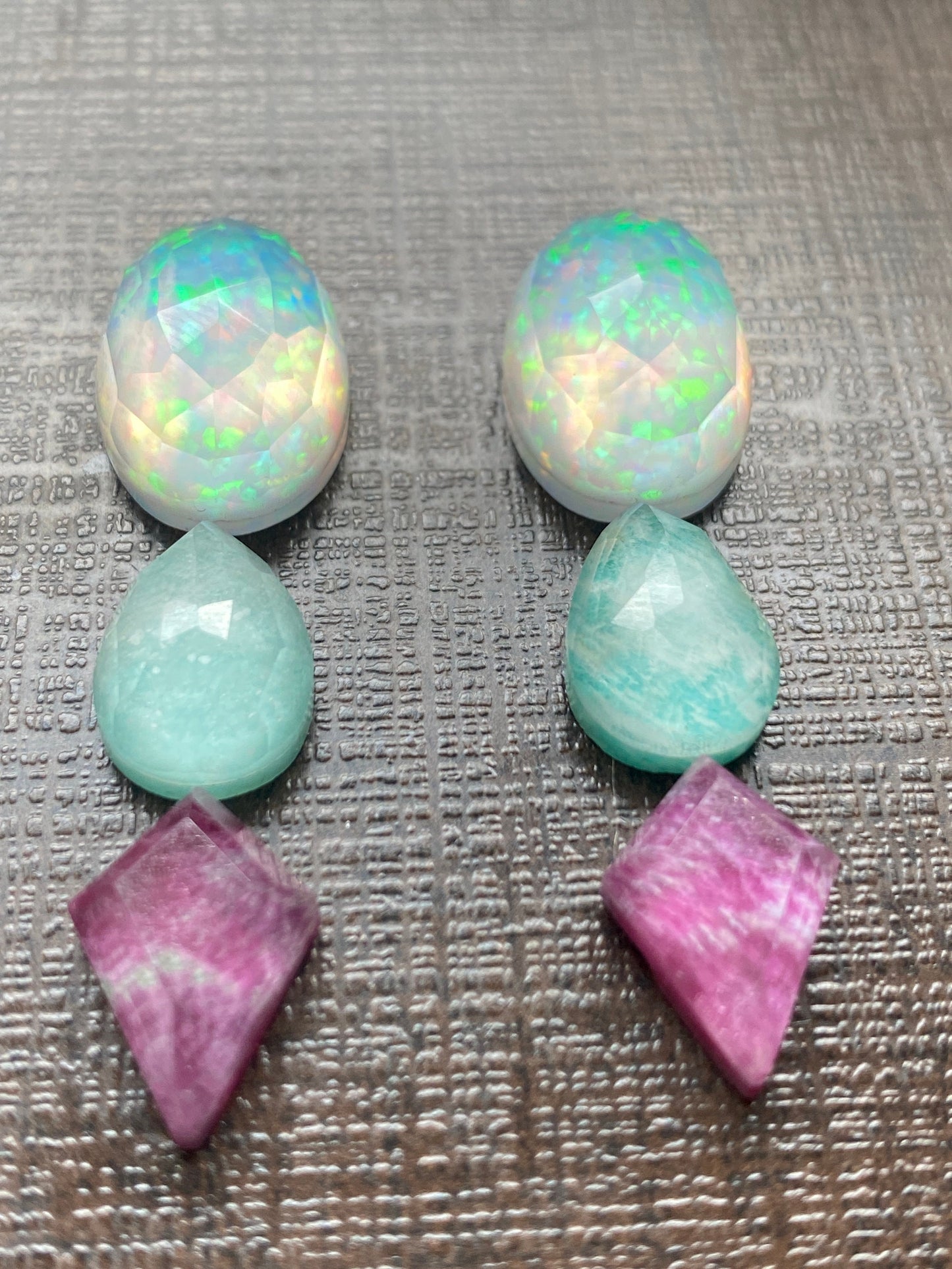 Awesome Multi fire  aurora opal and crystal doublet rosecut amazonite ruby kite pcs 6 wt 51 carats  size 14x10-18x13mm earring supply