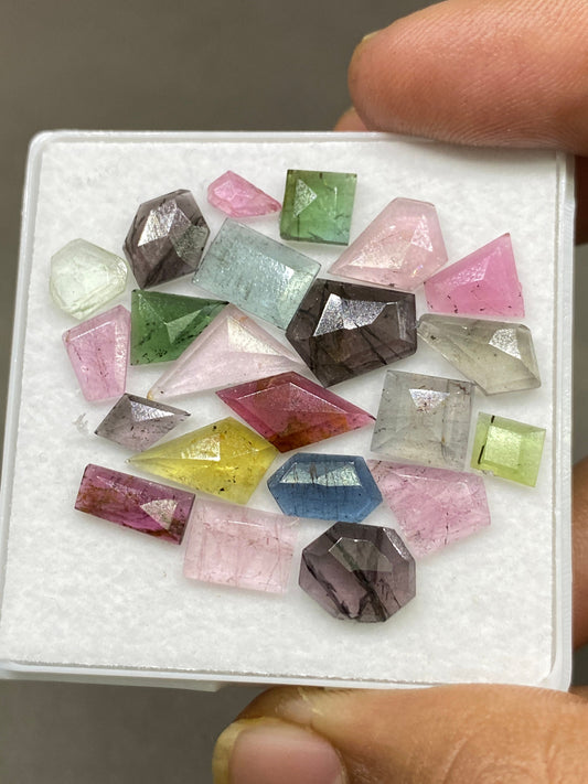 Tourmaline flat Geometric design unique pointed cutstones pcs 22 weight 23 carats size 5x4mm-14x7mm tourmaline geometric stepcut gems