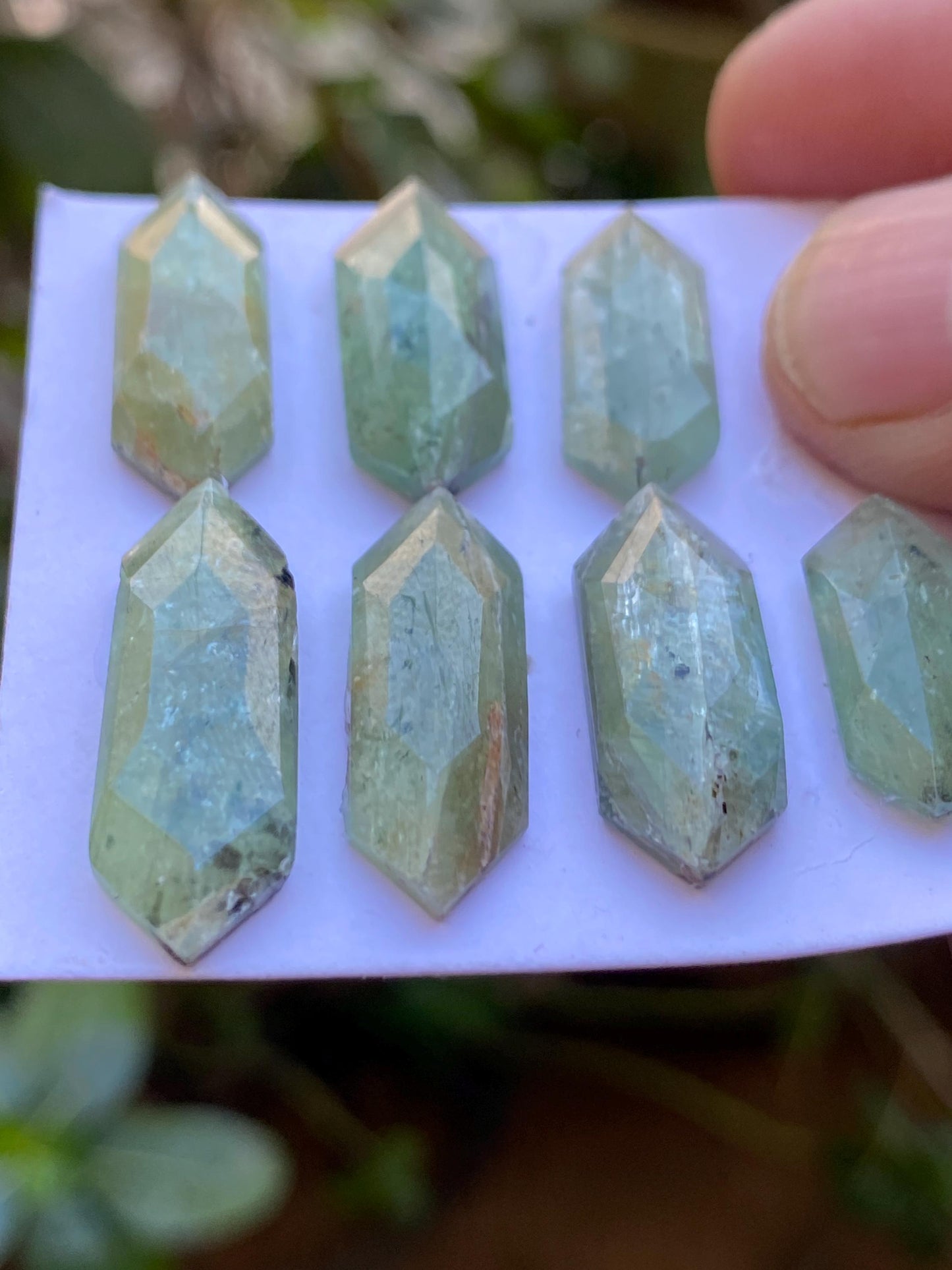 Fascinating rare moss green kyanite hexagon elongated flats fine quality weight 57 carats size 16.5x7mm-26x9mm pcs 7 moss green hexagon