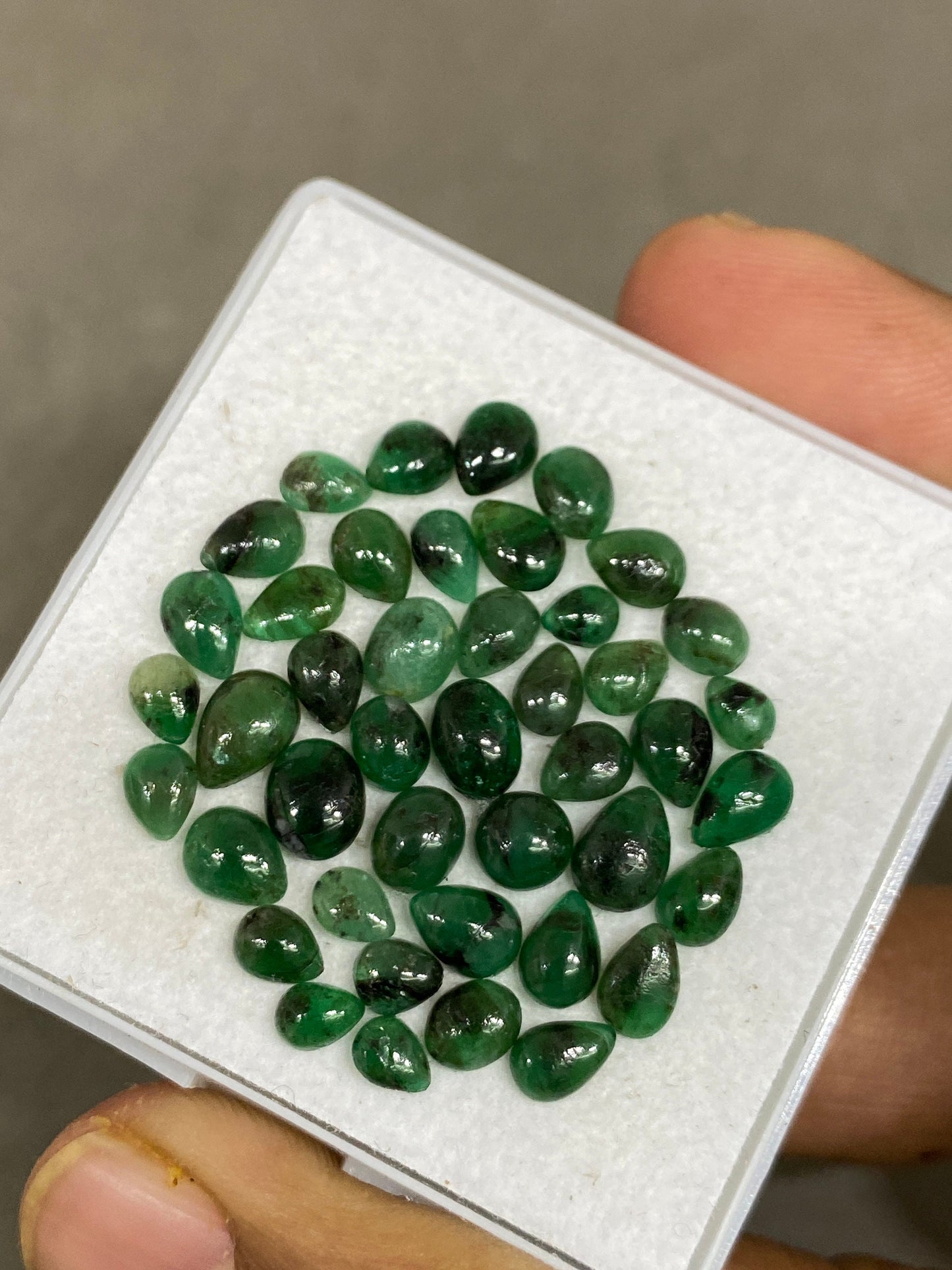 Attractive rare Emerald cabochons mixed shapes emerald oval round pear weight 18.65 cts size 5.5mm-7x5mm  pcs 43 Emerald cabochon