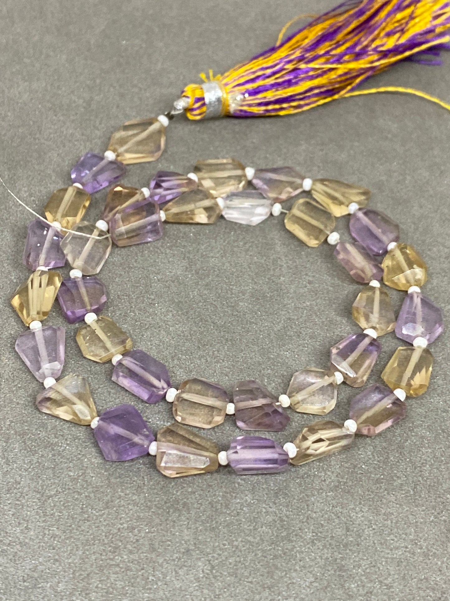 Natural ametrine faceted geometric nuggets strand 14 inches pcs 35 wt 68 carats size 8mm-11x7mm Faceted ametrine nuggets tumble briolette