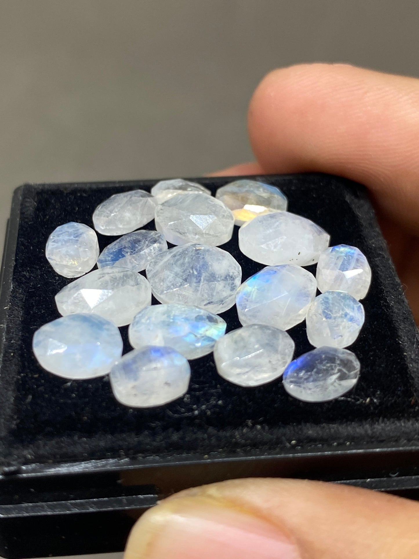 Nice Blue fire rainbow moonstone unusual faceted rosecut pcs 17 wt 19 cts size 6x5mm-9x8mm beautiful fire rainbow moonstone facted