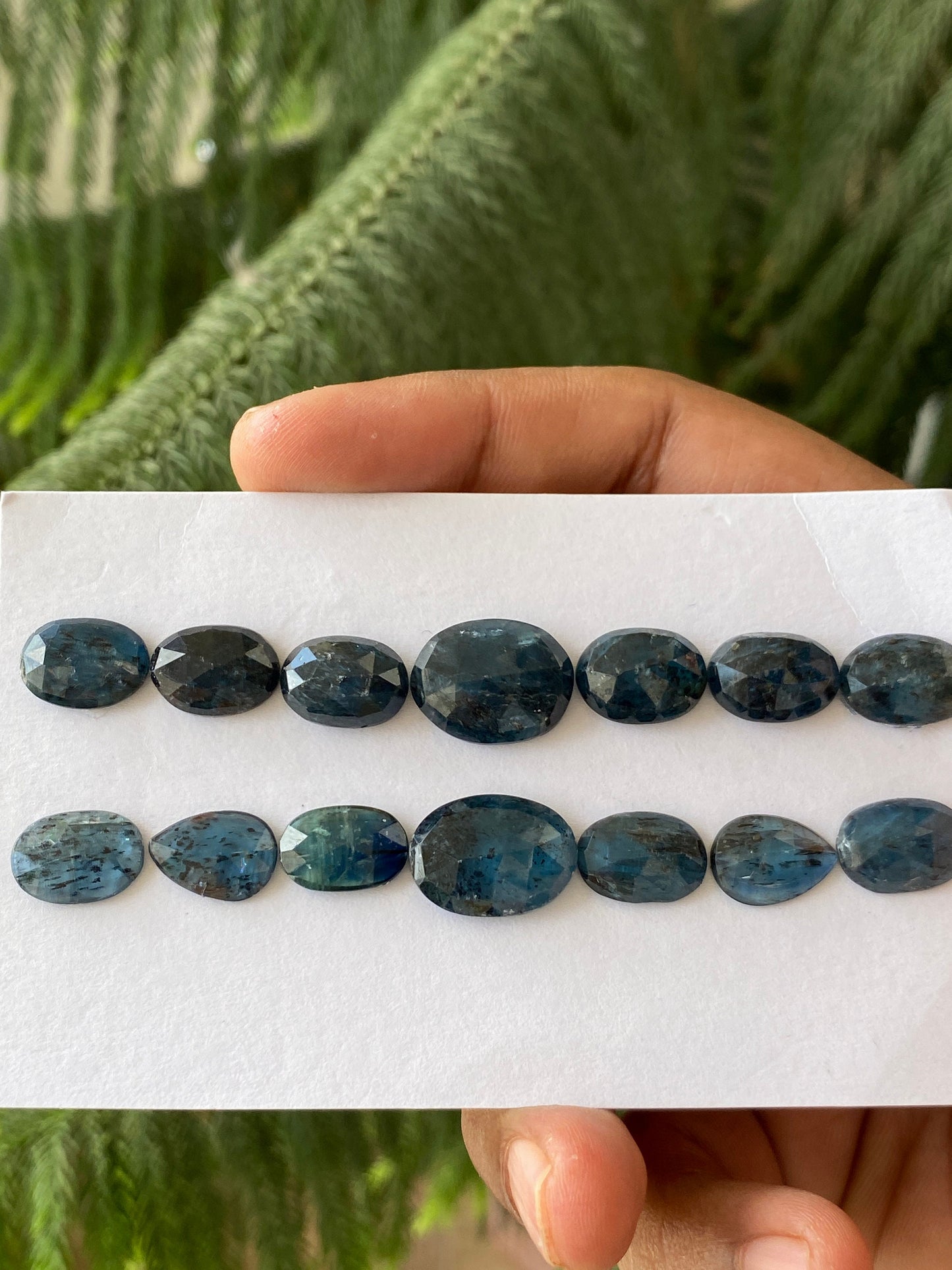 Wow rare teal blue kyanite moss rosecut bracelet supply quality lovely color wt 95 cts pcs 14 size 13.5x9-18x13mm rosecut kyanite shape