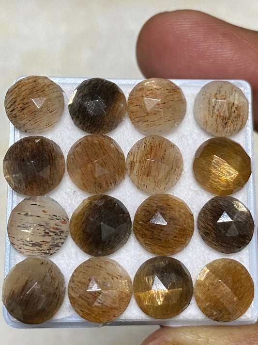 Wow rare  rainbow lattice rutile moonstone round rose cut wt 41 cts pcs 16 size 9mm-10mm rutile rainbow lattice rutile moonstone