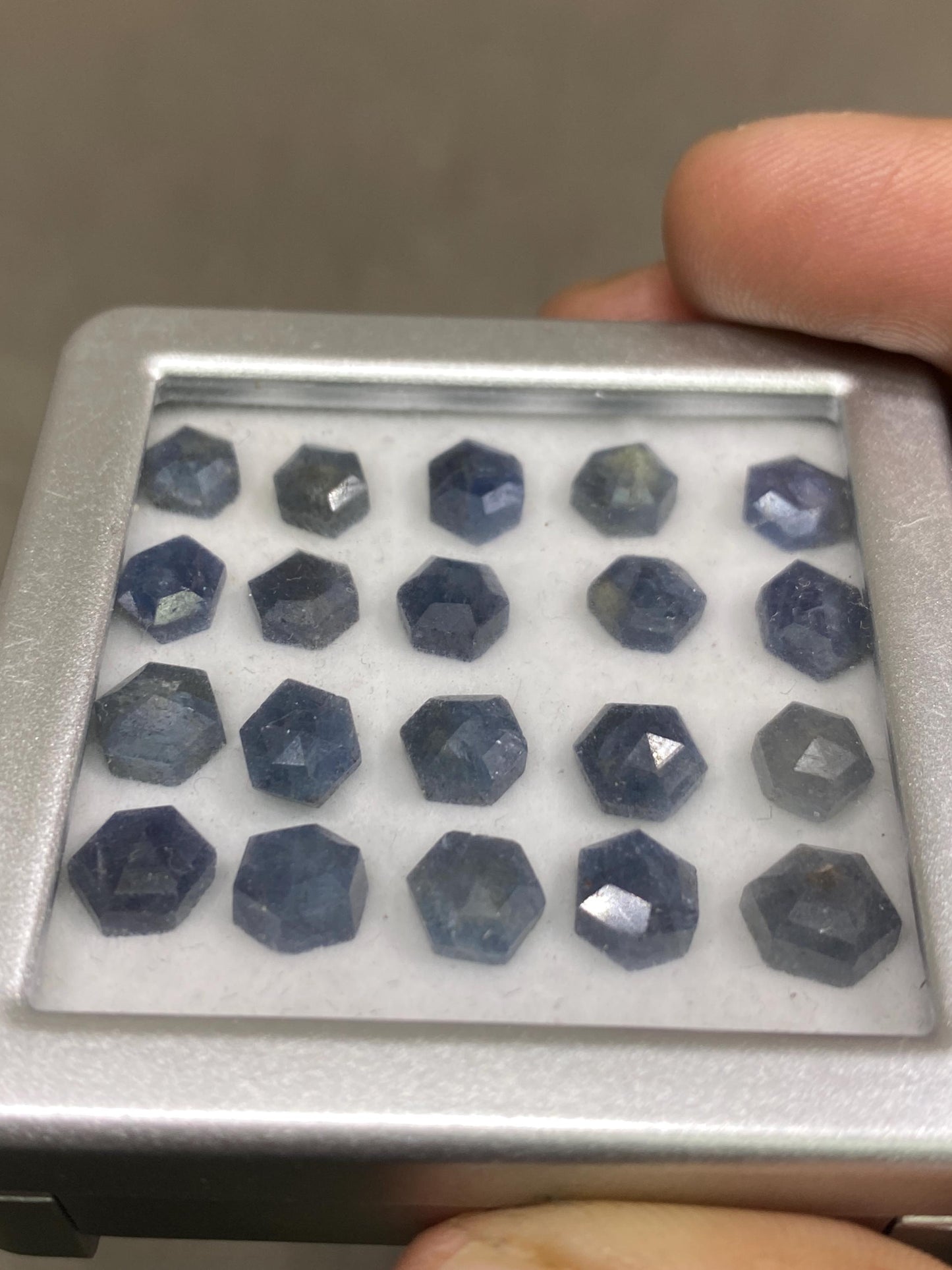 Cute Rare blue sapphire hexagon step cuts  wt 34.70 cts  Pcs  20 size 7x5.5mm-8x7mm blue sapphire stepcut hexagon flatbacks