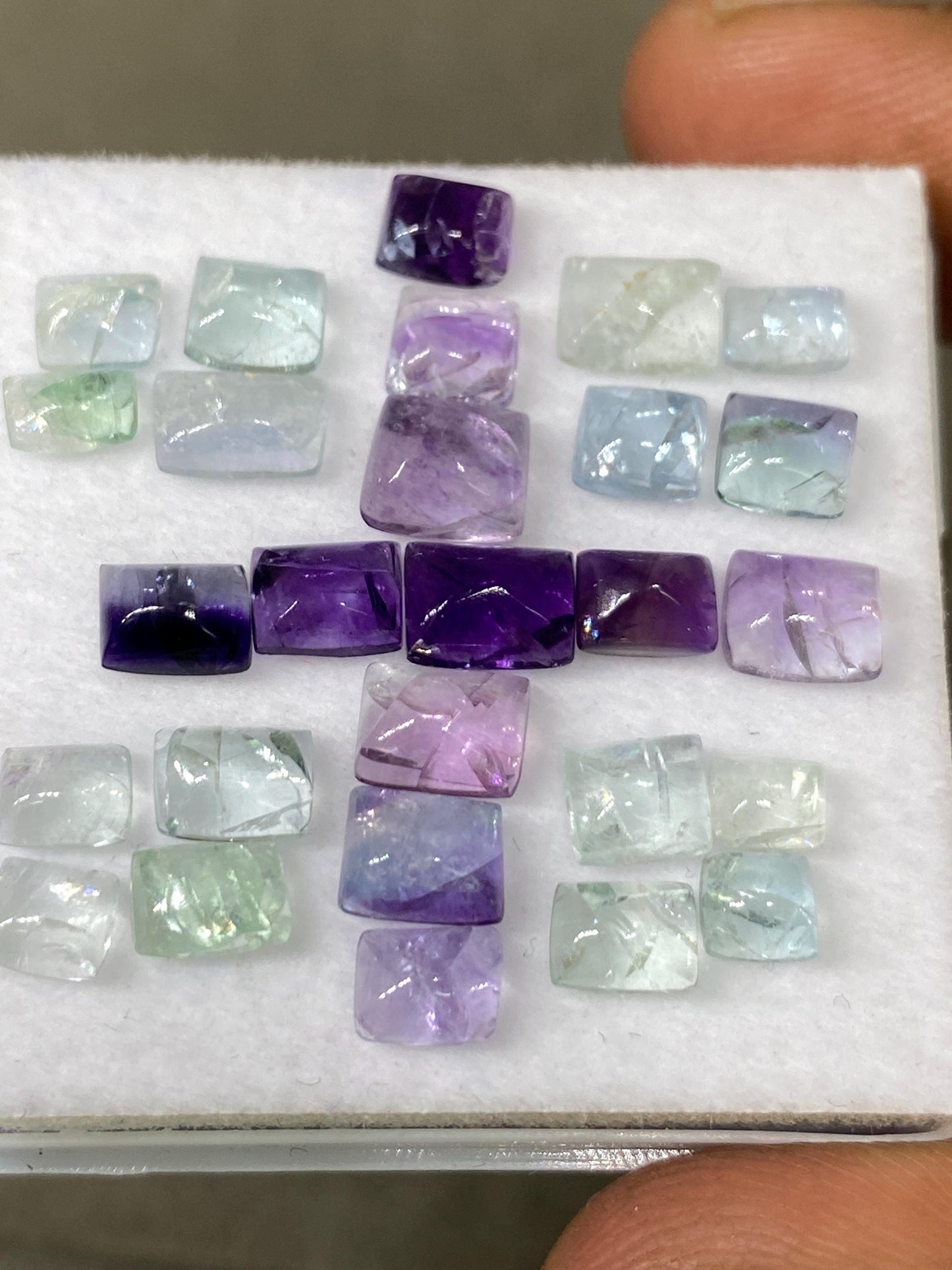 Beautiful natural multi fluorite sugar loaf cabochons wholesale lot wt 17.90 cts pcs 27 size 4.5x3.7-6x5mm fluorite  sugarloaf cabochons