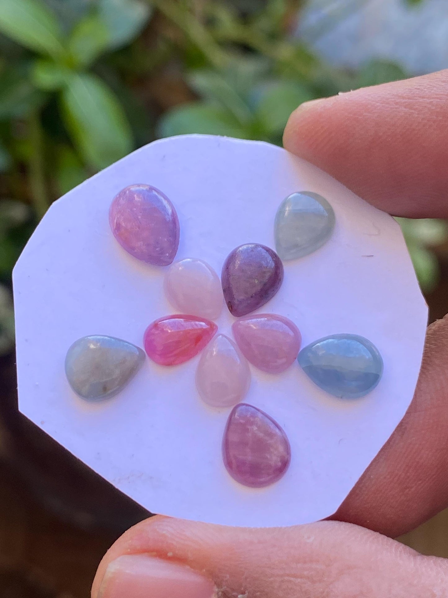 Cute Rare colorful natural sapphire  pear smooth flat cabochons fine  pcs 10 wt 17.55 cts size 8x6.1mm-10.6x7mm natural multi sapphire pear