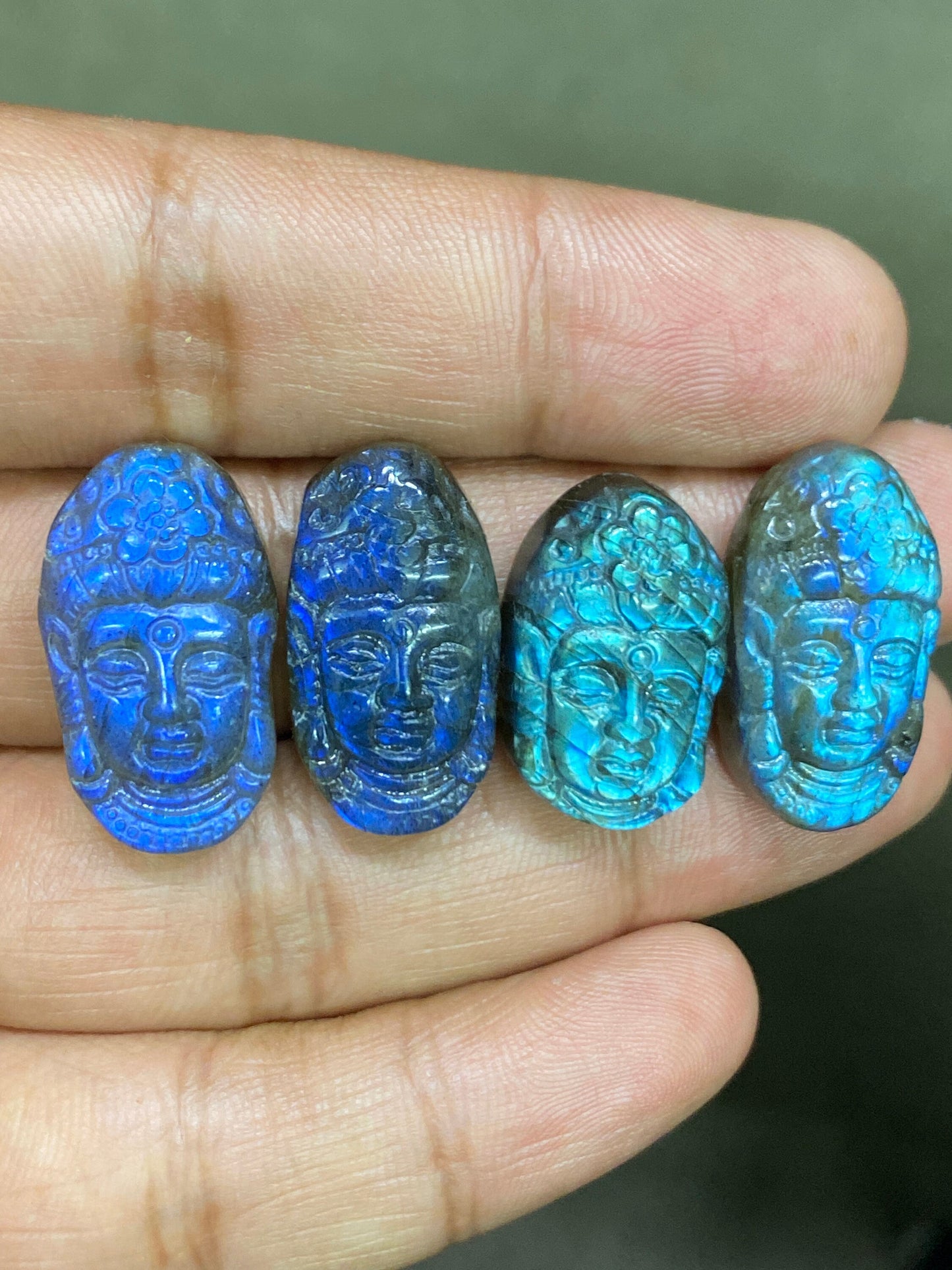 Stunning AAA Natural Blue fire labradorite Lord Face  carving aaa wt 89 cts pcs 4 size 26x14mm labradorite lord face  carving