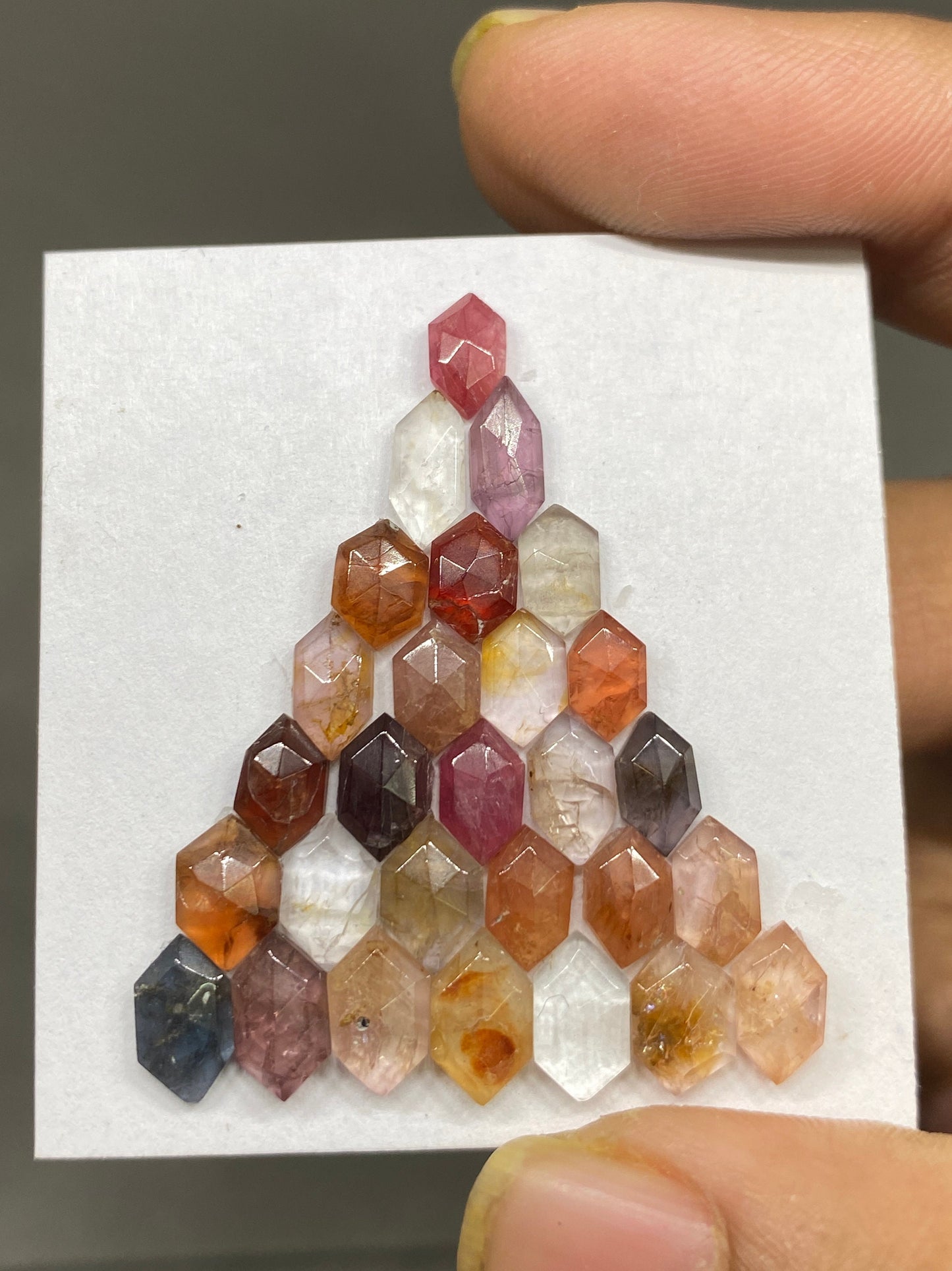 Lovely very rare burma mines  multi spinel hexagon lot amazing quality pcs 28 weight 22 carats  size 7x4mm-8x5mm rosecut spinels