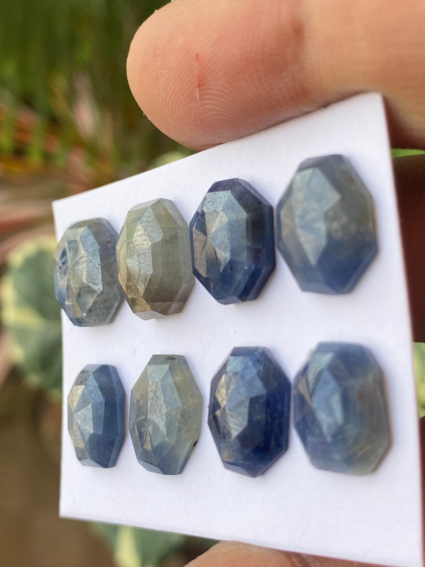 Vivacious Rare blue sapphire geometric cushion quad step cut wt 47 cts pcs 8 size 11x9-13x10mm blue sapphire stepcut hexagon geometric flats