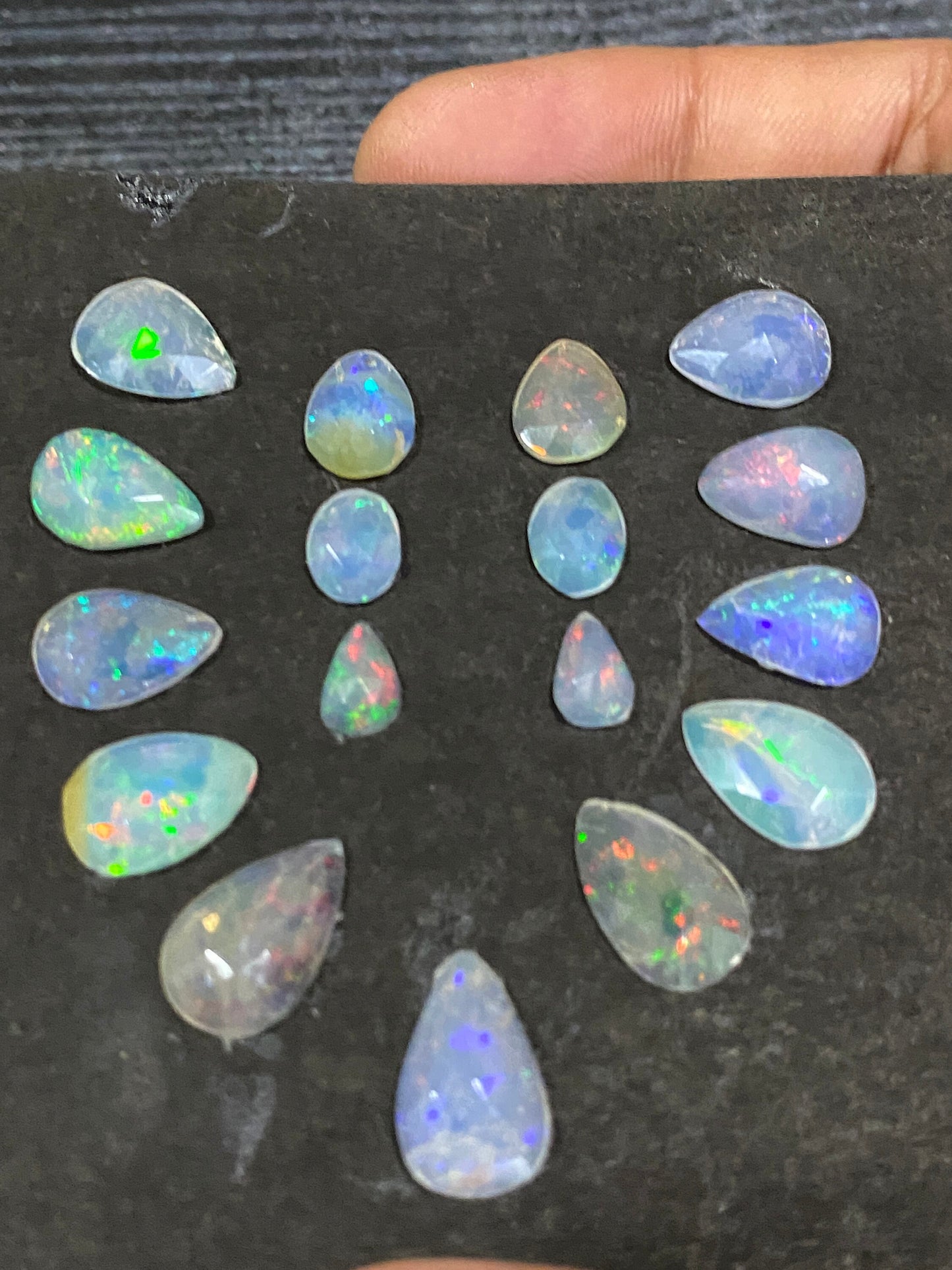 Stunning green multi fire  Ethiopian opal rosecut Welo opal rosecut pear opal aaa quality wt 20 pcs 17 size 8x5.5mm-15x9mm rosecut fire opal