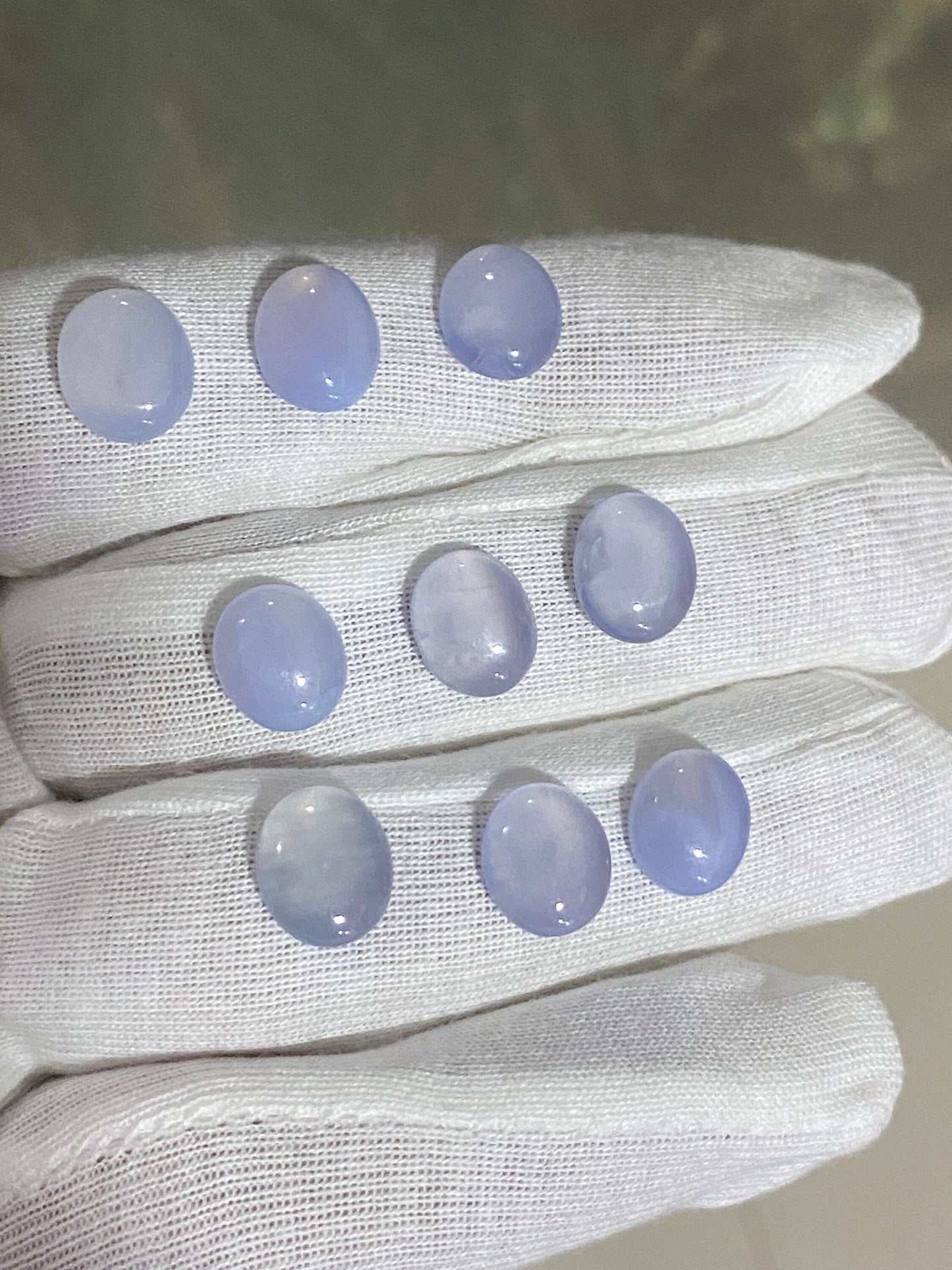 Purple lavender chalcedony cabochons ovalish pcs 9 weight 33 carats size 11x9-12x10mm chalcedony smooth cabochons ot