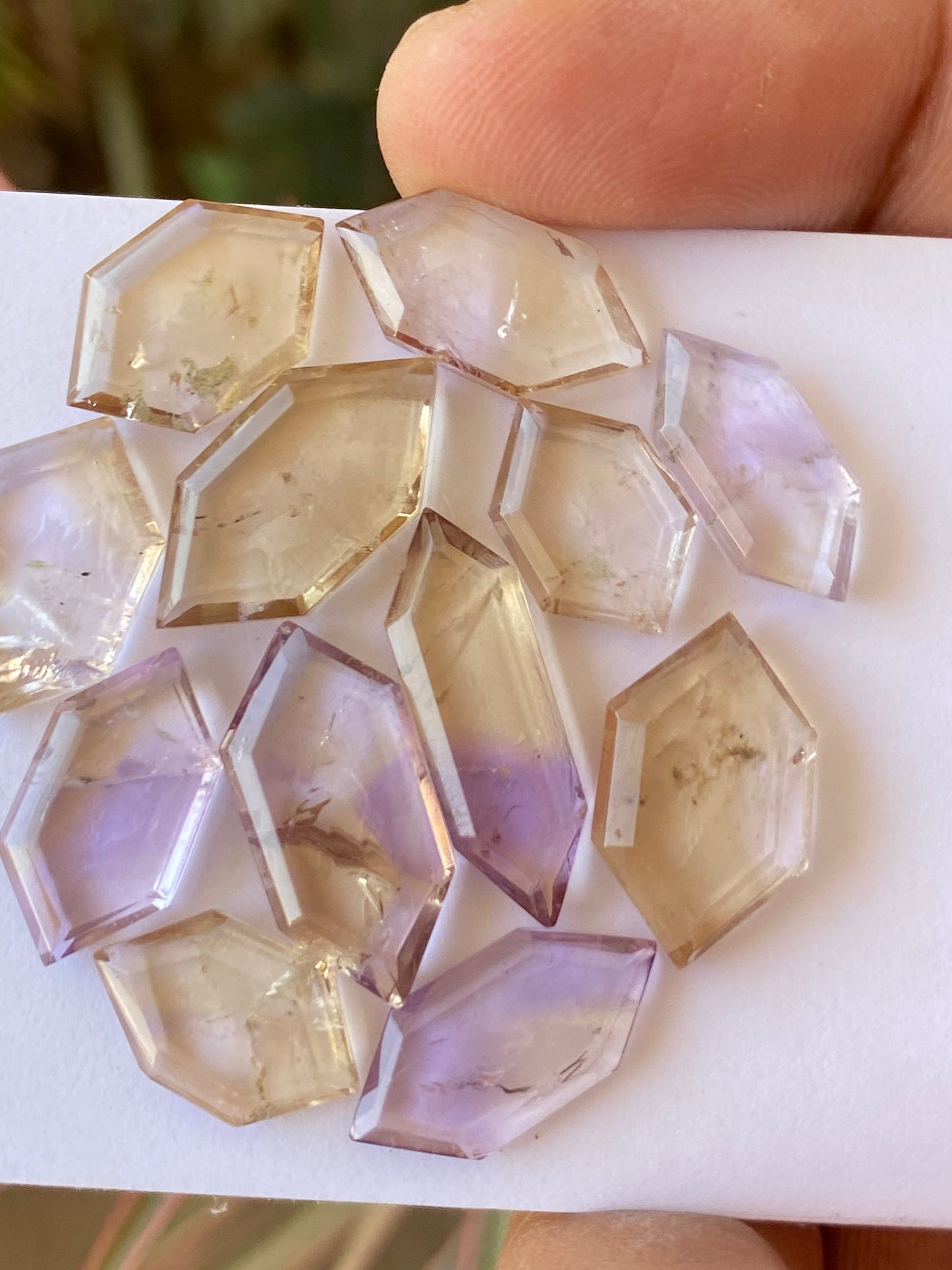 Amazing ametrine hexagon mirror cut big size aaa quality wt 57 cts pcs 12 size 14x9-23x7mm Amethyst citrine mirror cut hexagon