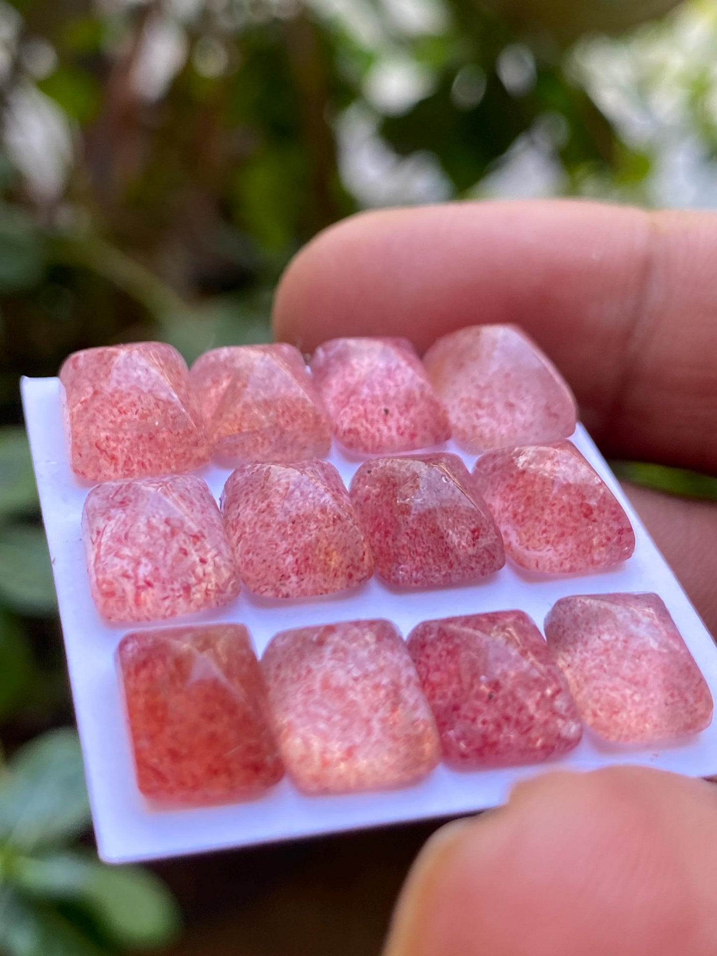 Aweome rare strawberry quartz sugar loaf cabochons  weight 44.80 cts pcs 12 size 10x8-11x9mm pink quartz sugar loaf cabcohon