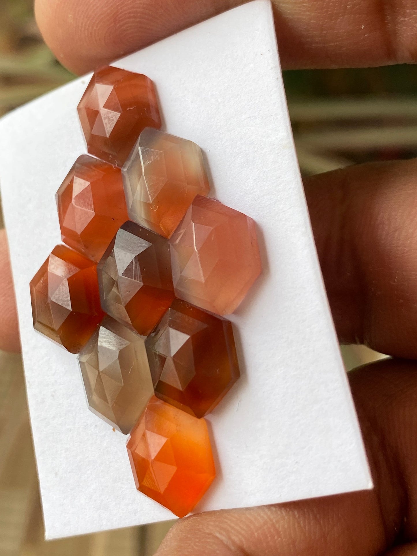 Beautiful orange agate hexagon flats wt 36 carats size 12x10mm-13x11mm pcs 9 rosecut  flatback gems