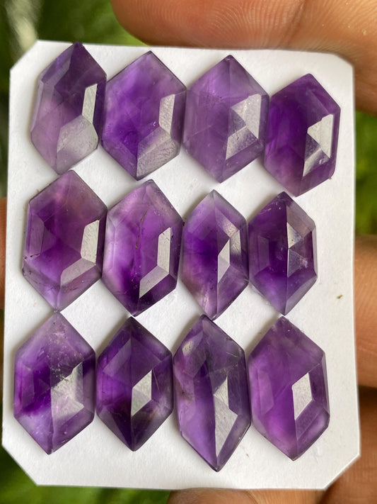 Fabulous amethyst hexagon stepcut gems weight 63 carats pcs 12 size 16x9-19x10mm amethyst hexagon stepcut gems