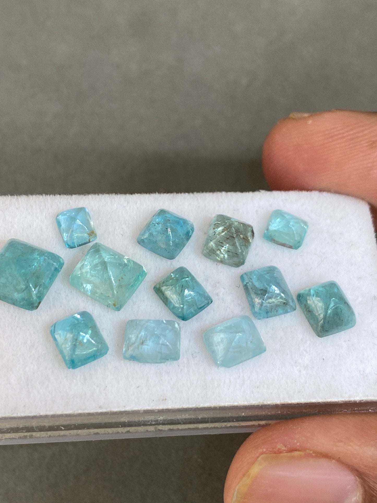 Fabulous rare apatite sugar loaf cabochons  weight 14.75 cts pcs 12 size 5.2x4.2mm-7.5x6.5mm apatite  sugar loaf cabochons