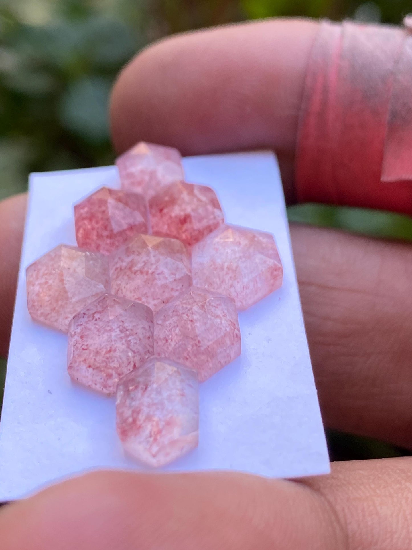 Stunning strawberry quartz hexagon step cut  Pcs 9 weight 17 carats size 8.9x6.5mm-10.6x7.9mm strawberry quartz rosecut lot