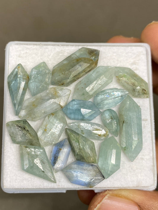 Stunning rare aqua kyanite hexagon kite pear medium quality lovely color weight carats pieces 18 size  rosecut gems