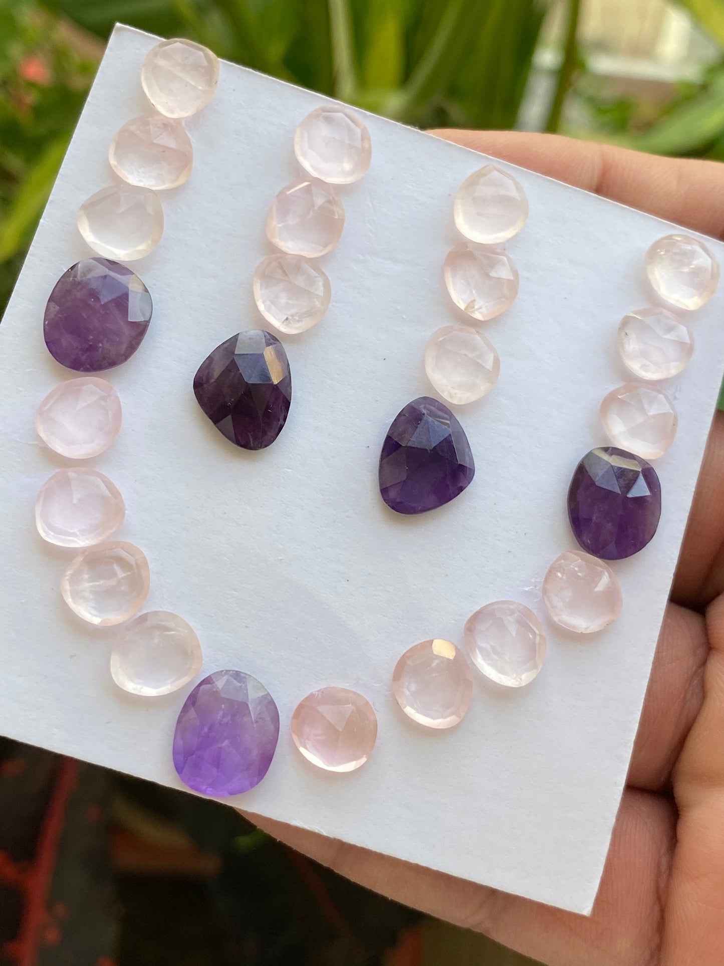 Stunning  rosequartz amethyst rose cut necklace earrings lot fine quality weight 51 carats pcs 25 size 9x8.3mm-13x10.4mm rosecut gems