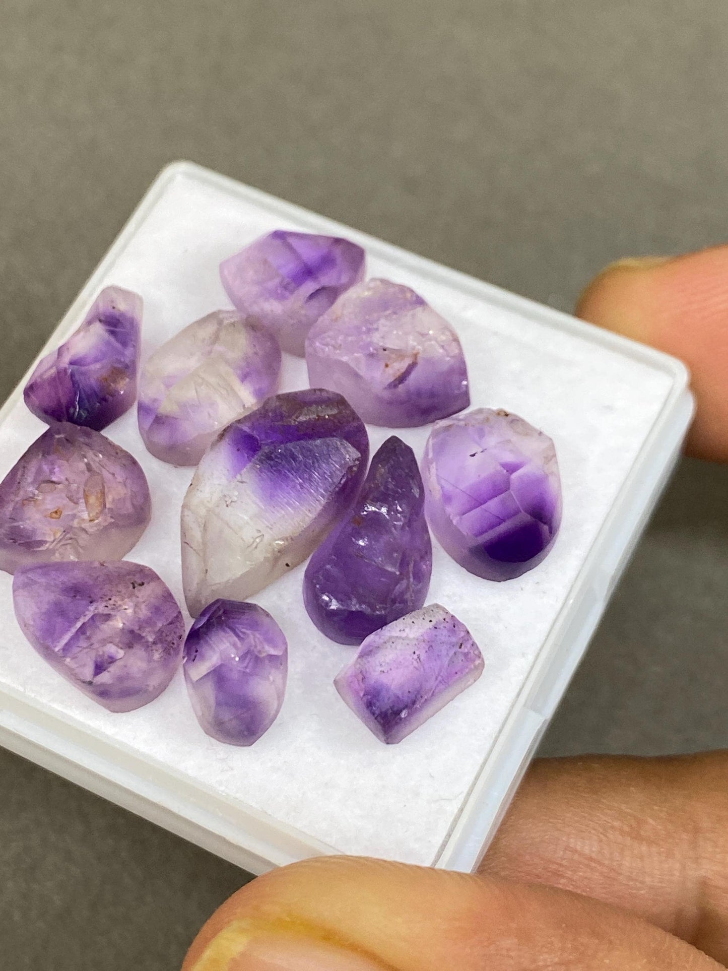 Fascinating amethyst rough raw face oval pear mix cabochon  pcs 11 wholesale lot weight 45 carats size 9x6mm-16x9mm amethyst cabochons