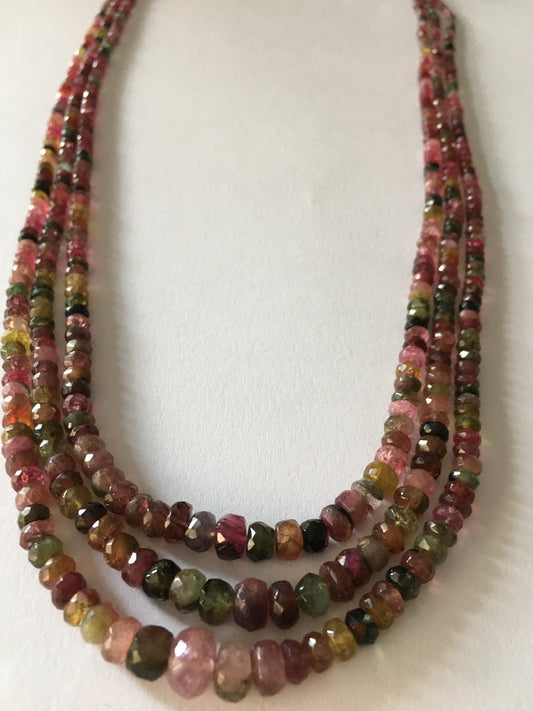 Beautiful multi tourmaline faceted beads necklace amazing quality lovely color