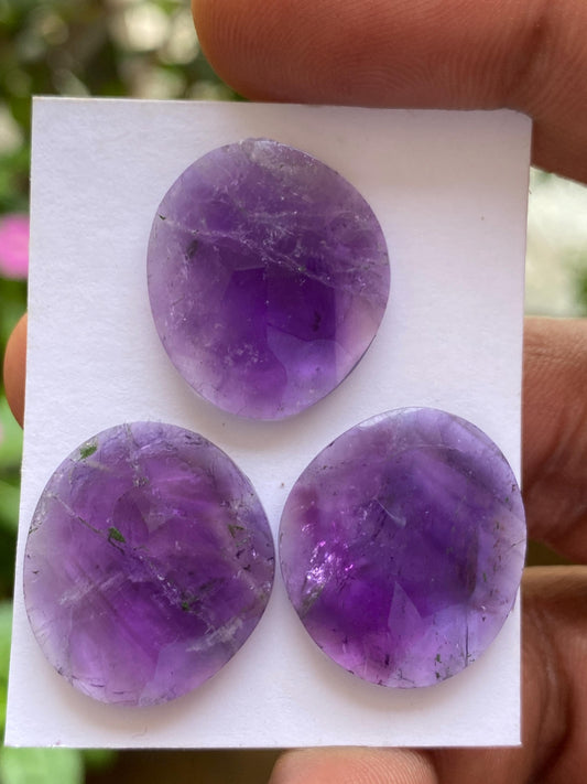 Amazing amethyst rosecut fancy pair flatback gems weight 44 carats pcs 3 size 22x20mm  pair rosecut amethyst matched pair