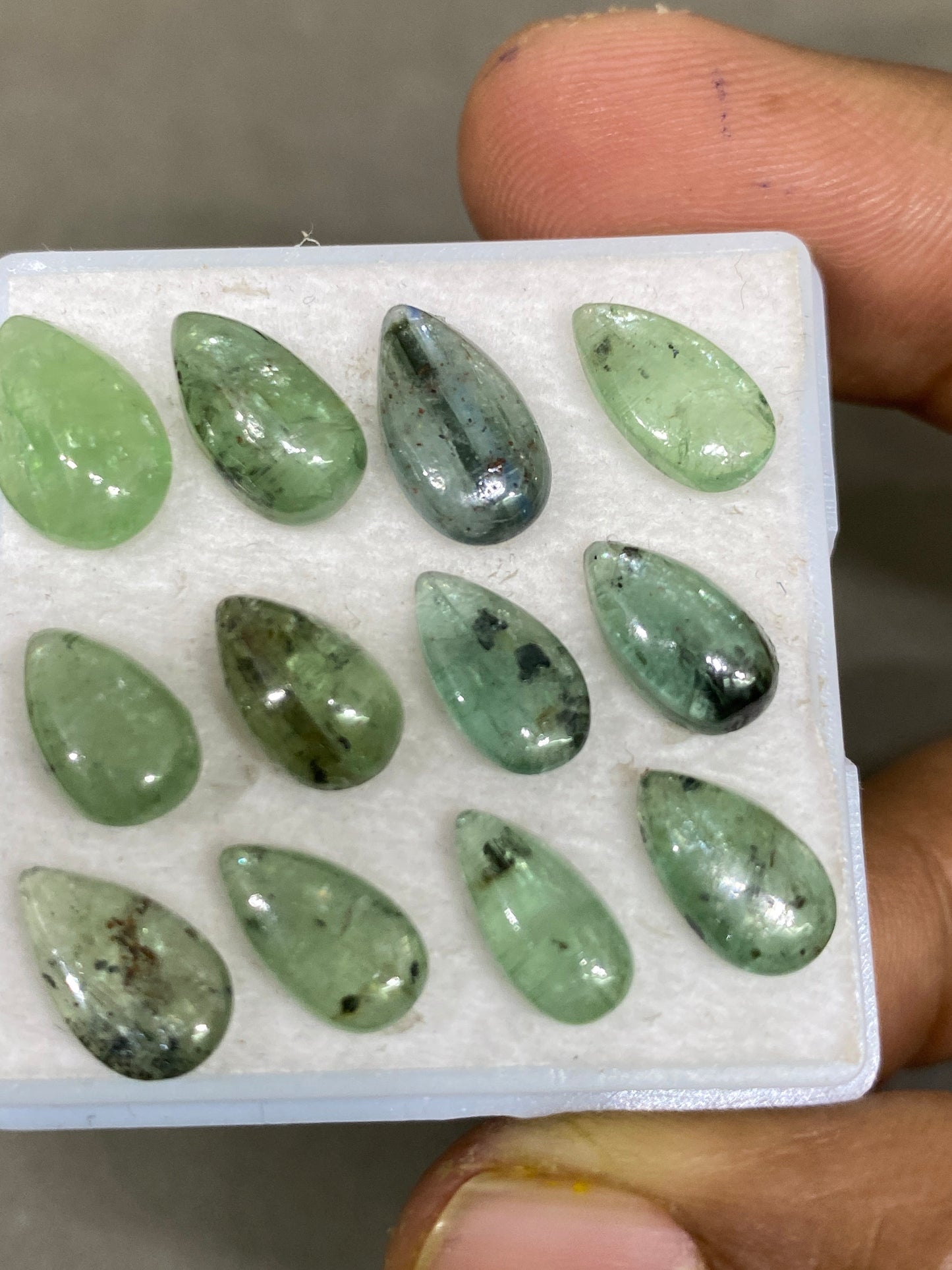 Rare moss green kyanite pear cabochon fine quality wt 29 carats size 10.6x6.5mm-11.9x6.8mm pcs 12 moss green cabochon smooth polished