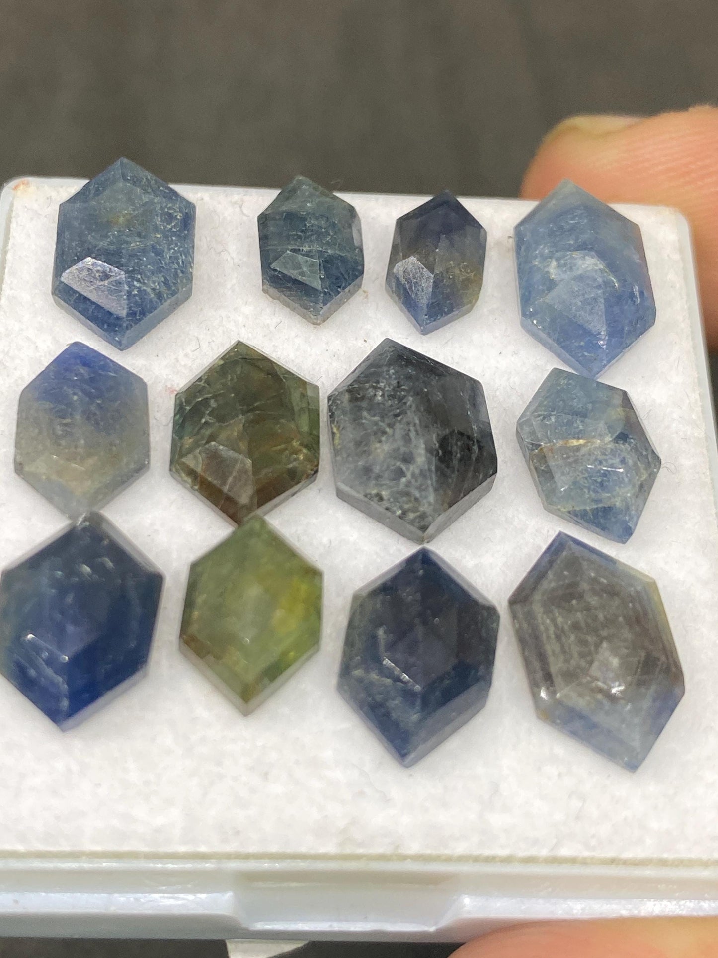 Nice Rare blue grey sapphire good quality hexagon step cut wt 39.25 cts  pcs 12 size  10.x6.8-13.6-7.6mm blue sapphire hexagon flatbacks