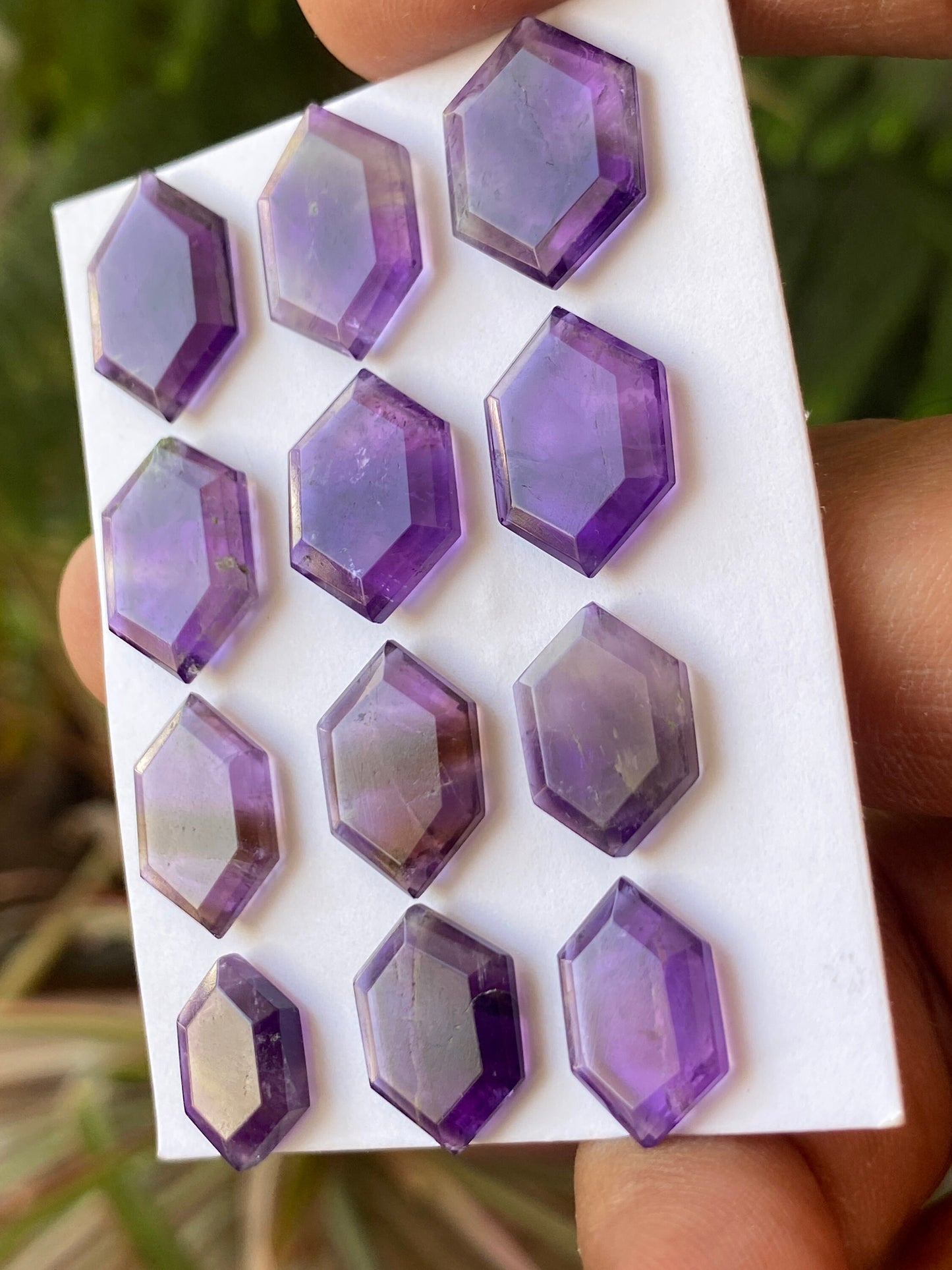 Stunning amethyst hexagon mirror cuts wt 50 cts  pcs 12 size 13.2x9mm-17.4x12.2mm Amethyst mirror cut hexagons