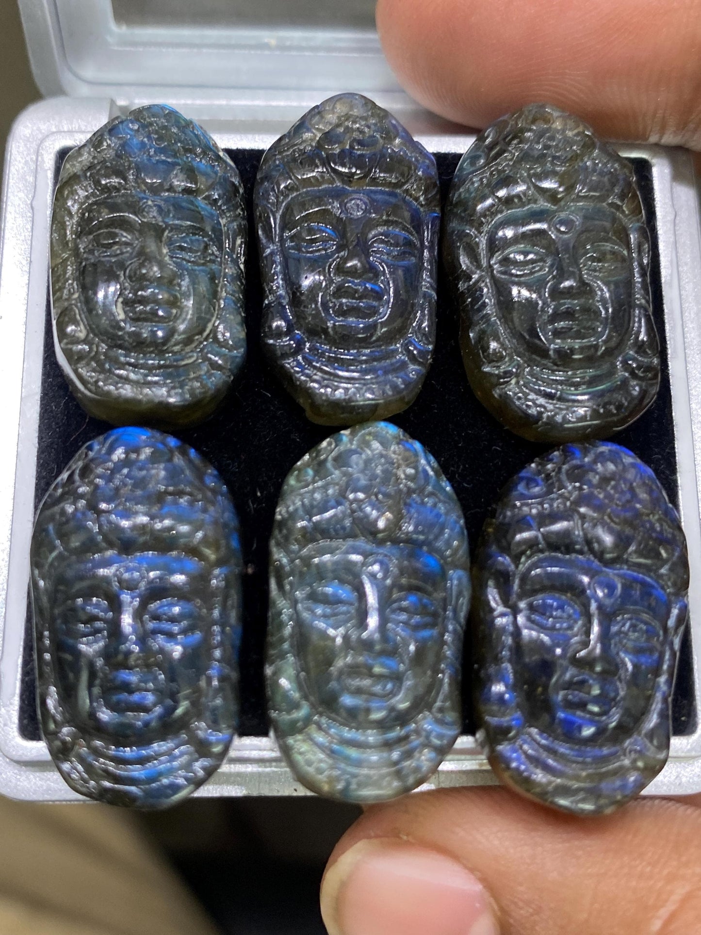 Fabulous AAA Natural Blue fire labradorite Lord Face  carving aaa wt 118 cts pcs 6 size 25x14mm labradorite lord face  carving