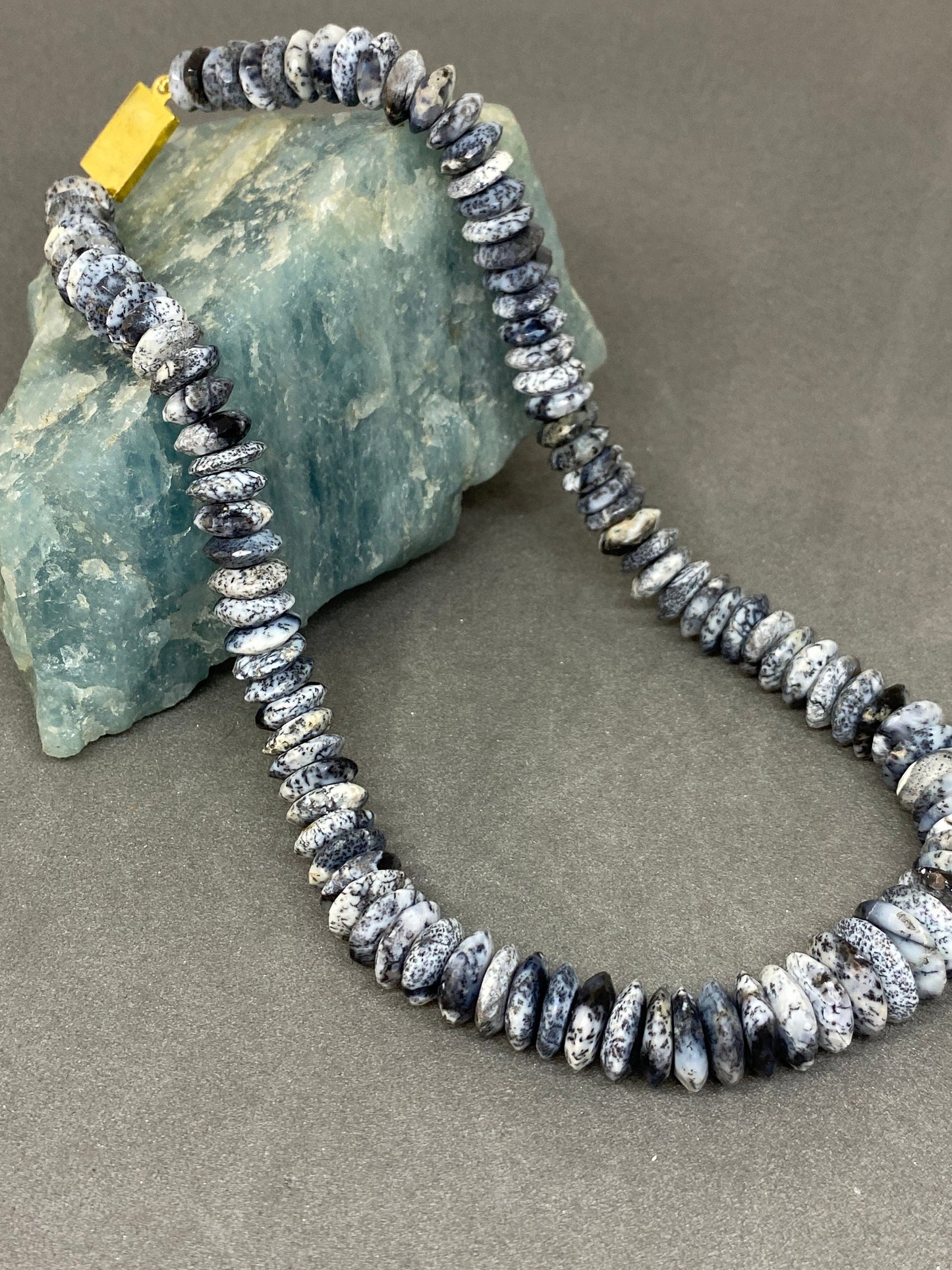 Stunning dendrite agate German faceted beads necklace disc shape size 8mm-14mm 16 inches 312 cts dendrite agate disc beads